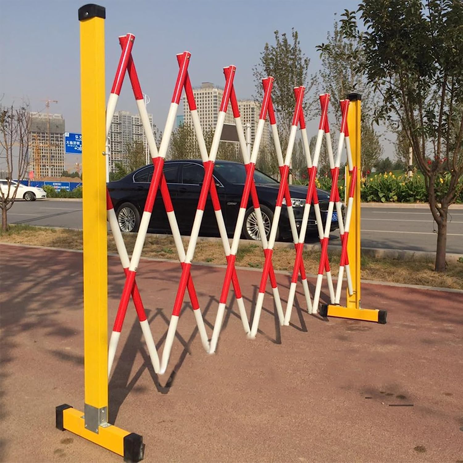 Barreras de seguridad plegables retráctiles, barricada de metal expandible para acceso controlado, color amarillo, 1,2 m x 7 m, control de tráfico, seguridad vial, soluciones de gestión de multitudes