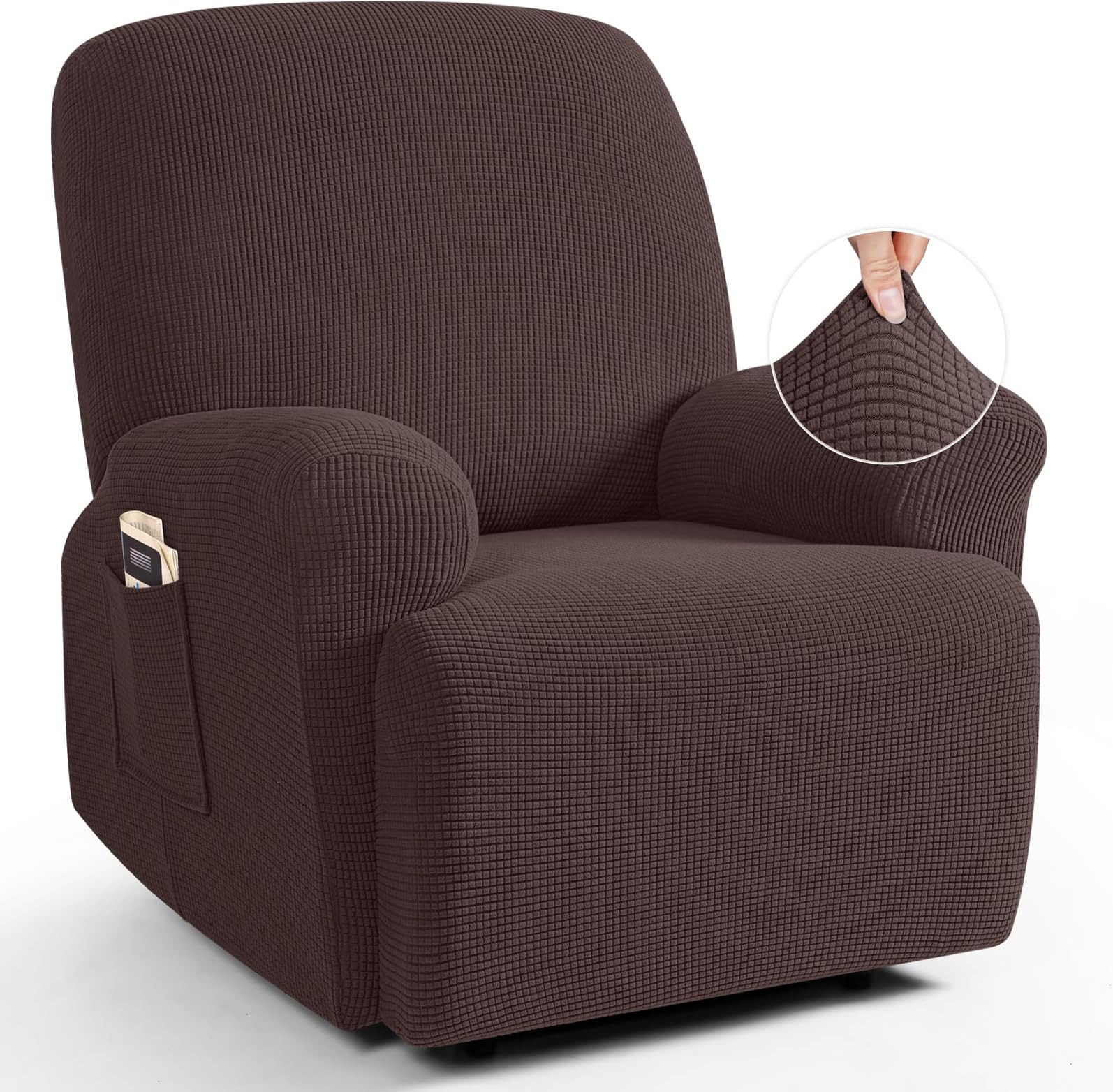 TAOCOCO Recliner Cover 4-Pieces, Recliner Stretch Sofa Slipcover, Recliner Cover 1 Seat, Couch Protector Soft, Furniture Protector Covers with Elastic,Chair Covers Jacquard Pattern (Dark Coffee)