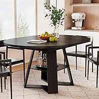 Vista 10 de Mesa de comedor redonda extensible de 43.3 a 59 pulgadas para 4 a 8, moderna mesa de comedor ovalada de cocina con hojas extraíbles, ahorro de Nogal