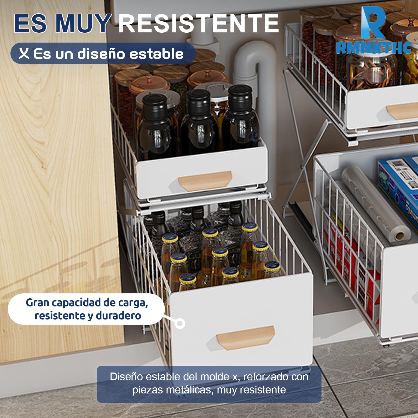 Estantería para especias, 2 niveles, encimera, cocina, organizador sin montaje, organizador extensible, espacio para especias y botellas (blanco)