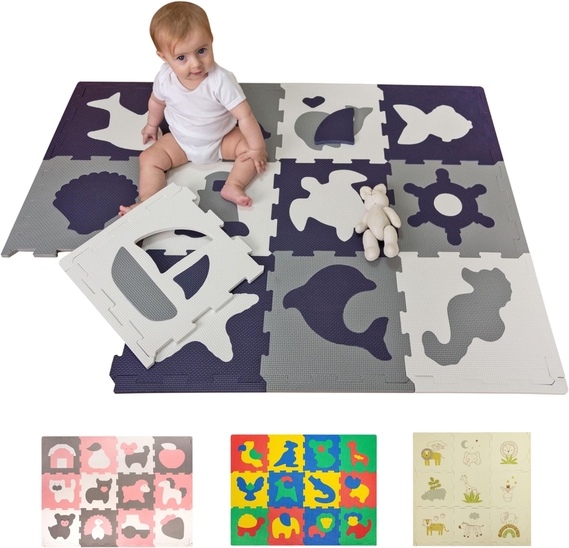 Hakuna MatteStylish Puzzle Mat Baby 1.2 x 0.9 m Sea World - 12 Plates of 30 x 30 cm - 20% Thicker & Softer Play Mat - Non-Toxic, Odourless, Easy-Care Baby Crawling Mat - Plastic-Free Packaging