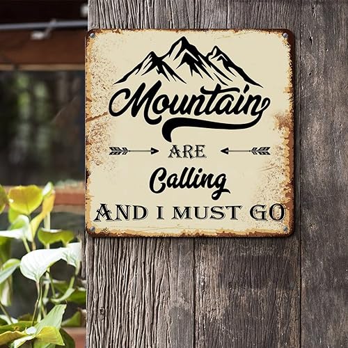 Miniatura 3 de ArogGeld The Mountains are Calling and I Must Go - Letrero de lata motivacional bíblico con texto en inglés "The Mountains are Calling and I Must