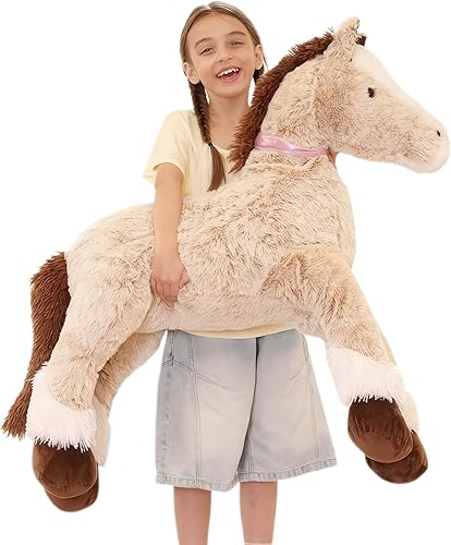 Peluche de caballo gigante de 47 pulgadas, almohada de peluche gigante de caballo marrón suave y realista de 4 pies, regalo para niñas y niños