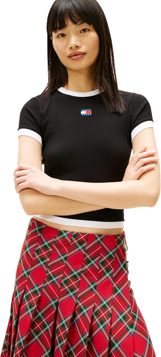 Tommy Jeans Womens Short Sleeve Cotton Graphic T-Shirts with Embroidered Badge Logo
