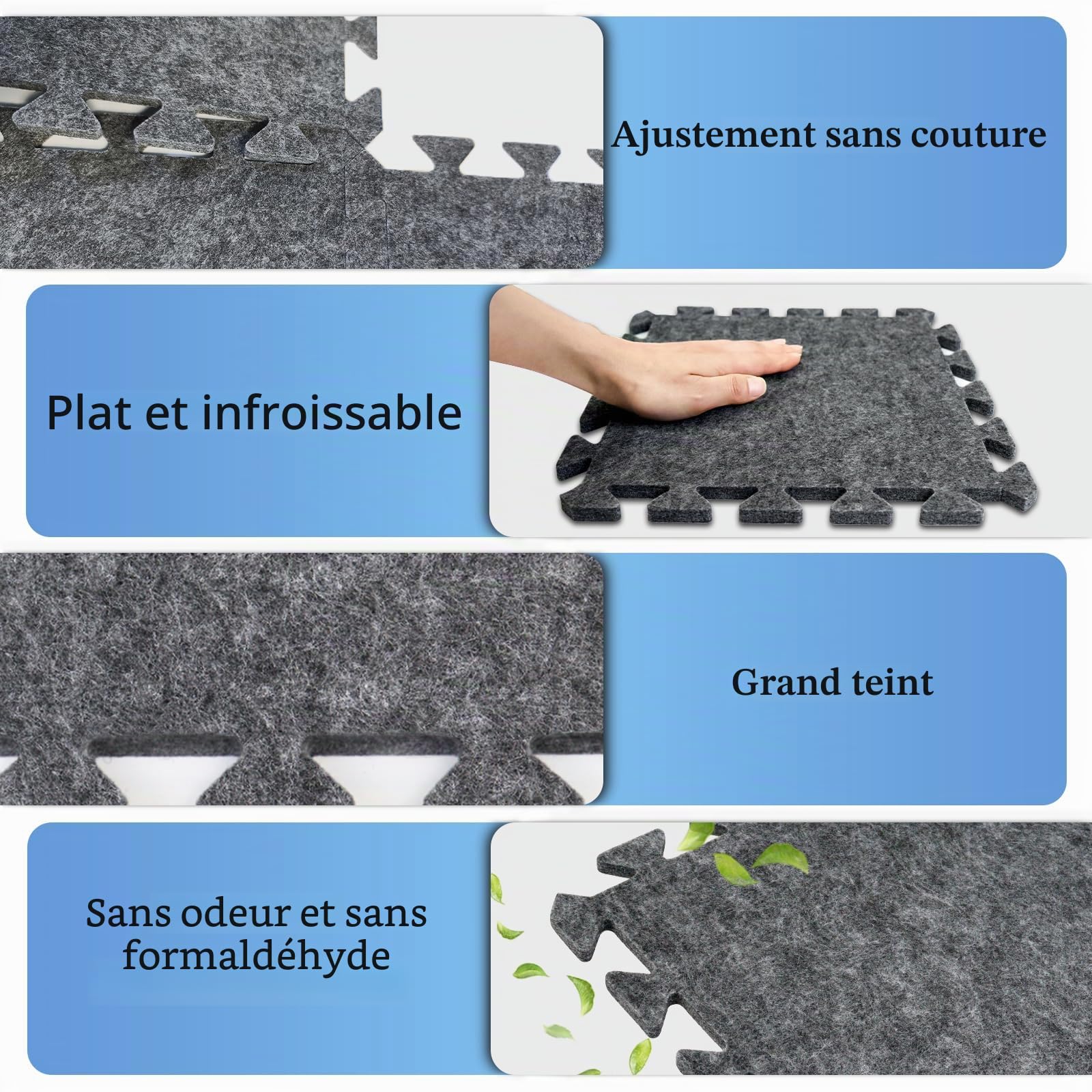 BXI Lot de 10 tapis insonorisants emboîtables - 28 x 28 x 0,9 cm - Antidérapant - Réduction du bruit - En feutre - Pour protéger et ajouter du coussin aux planchers en bois dur