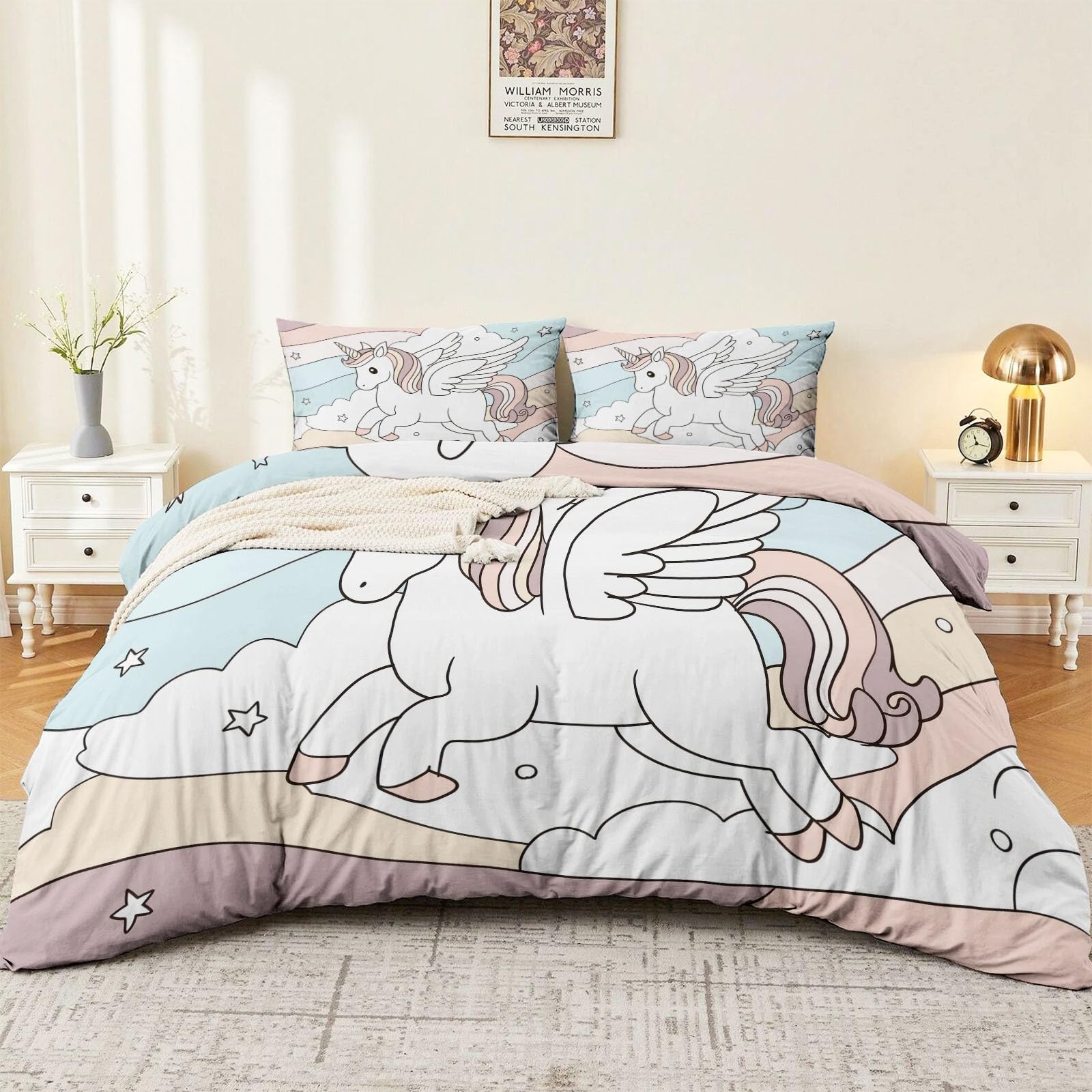 Housse de Couette Licorne 140x200 cm avec 2 Taies d'Oreiller Multicolore