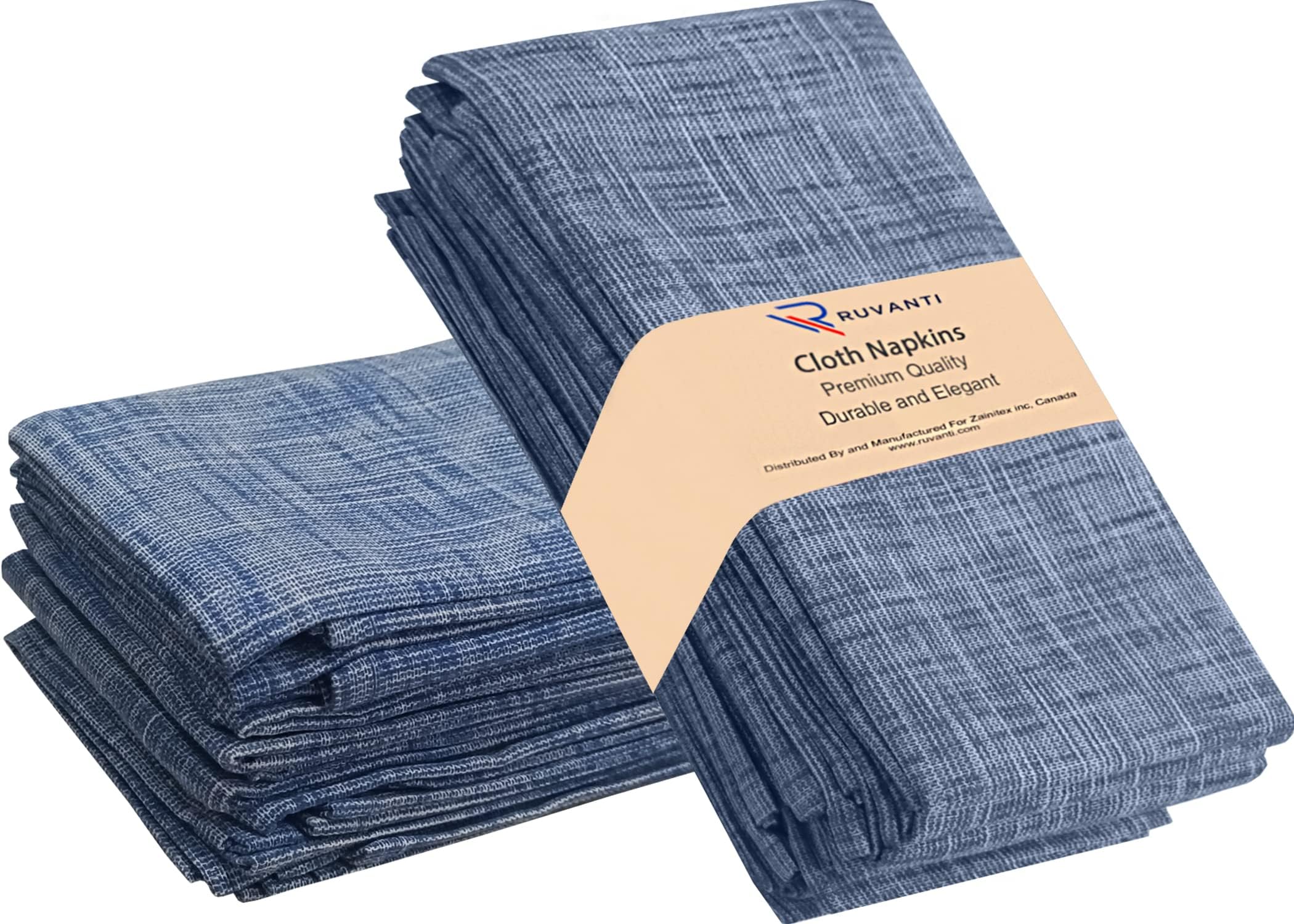 Ruvanti Cloth Napkins 12 Pack 20X20 Inch Dinner Table Napkins, Soft, Comfortable 100% Cotton Blue Slub Fabric, Reusable Linen Napkin for Christmas, Dinners, Weddings, Bar, Cocktail Parties, Home use.