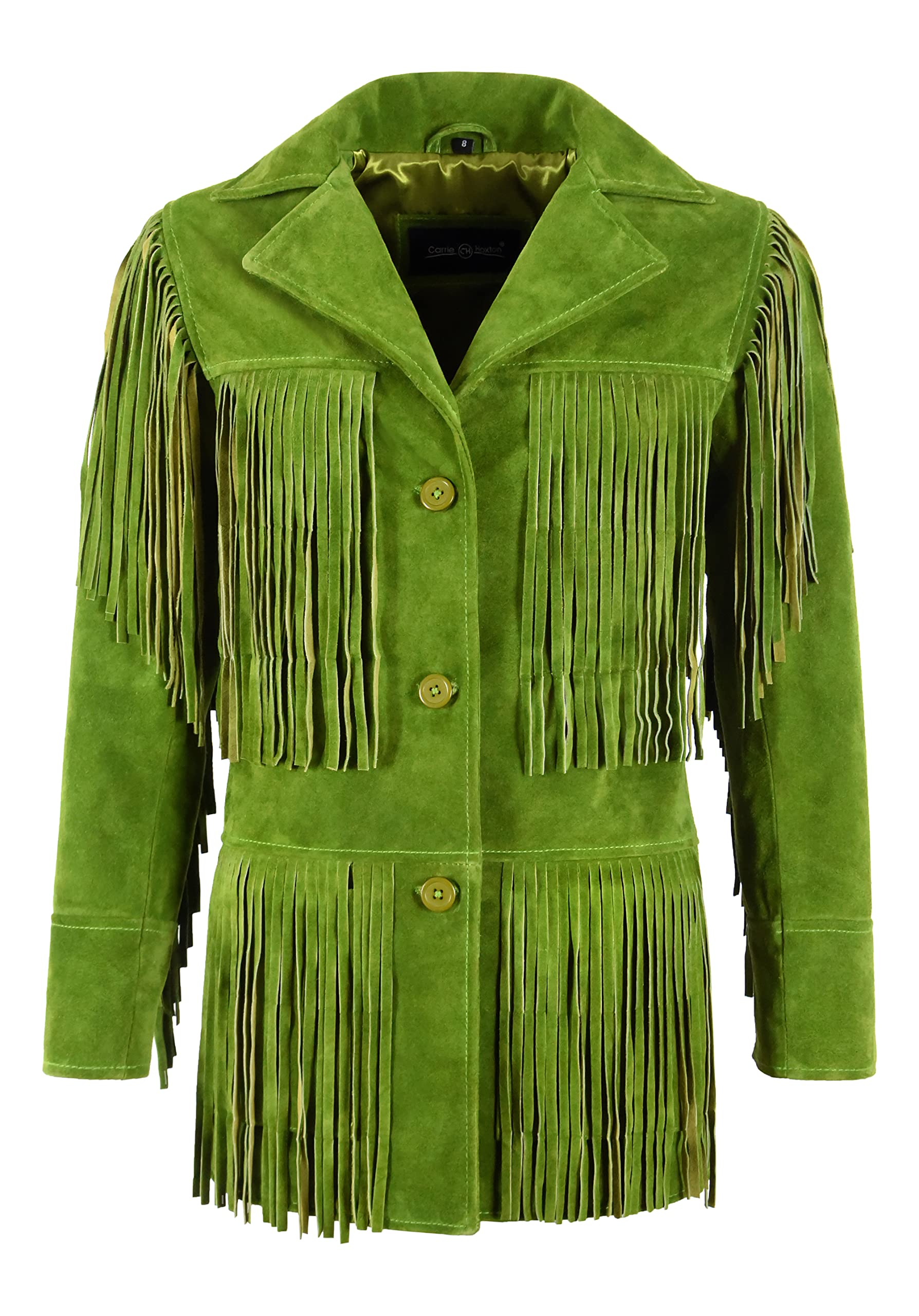 Veste en cuir à franges occidentales femmes en daim vert citron - 2