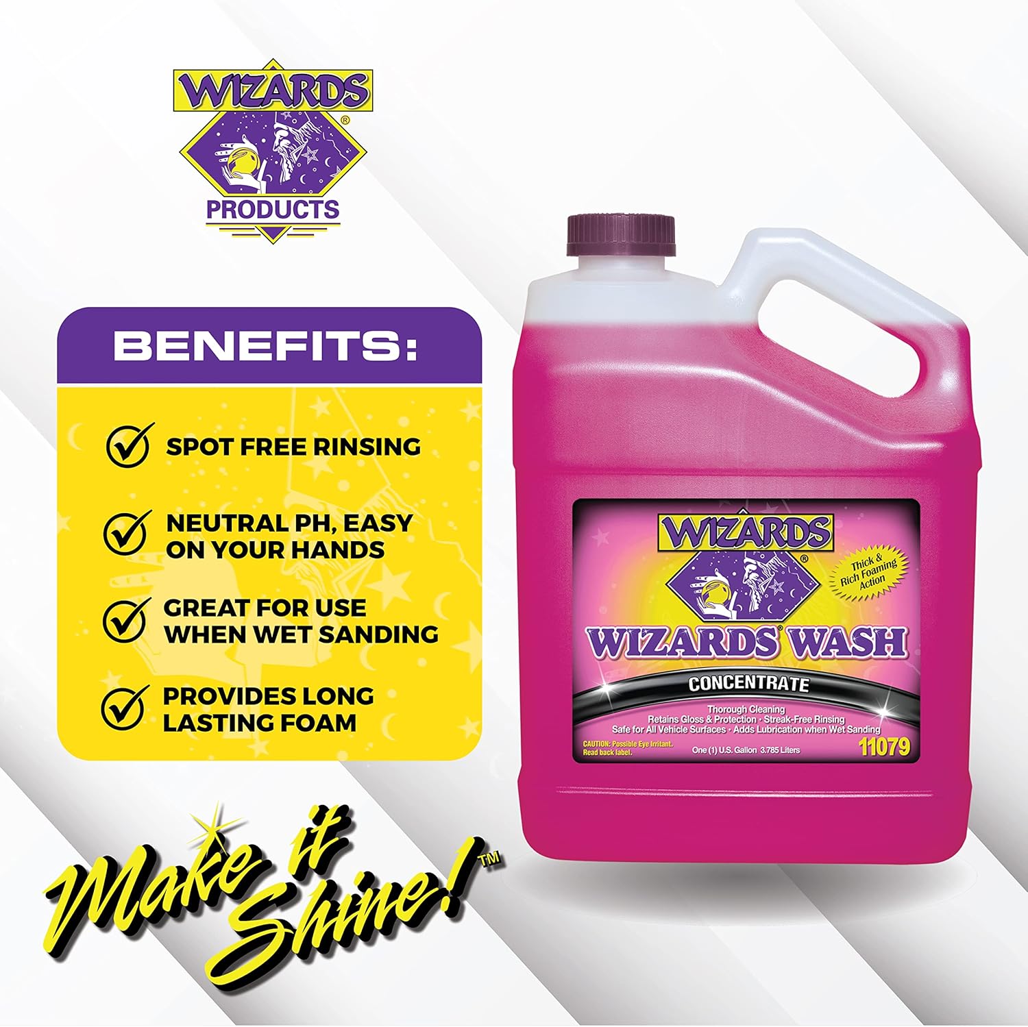 Wizards Car Wash - Super Concentrated Car Wash Soap - No Salt Biodegradable Car Wash Soap With Thick Foam - Exterior Care Products For Marine Use - Foam Cannon Soap For Car Washing Supplies - 1 Gallon