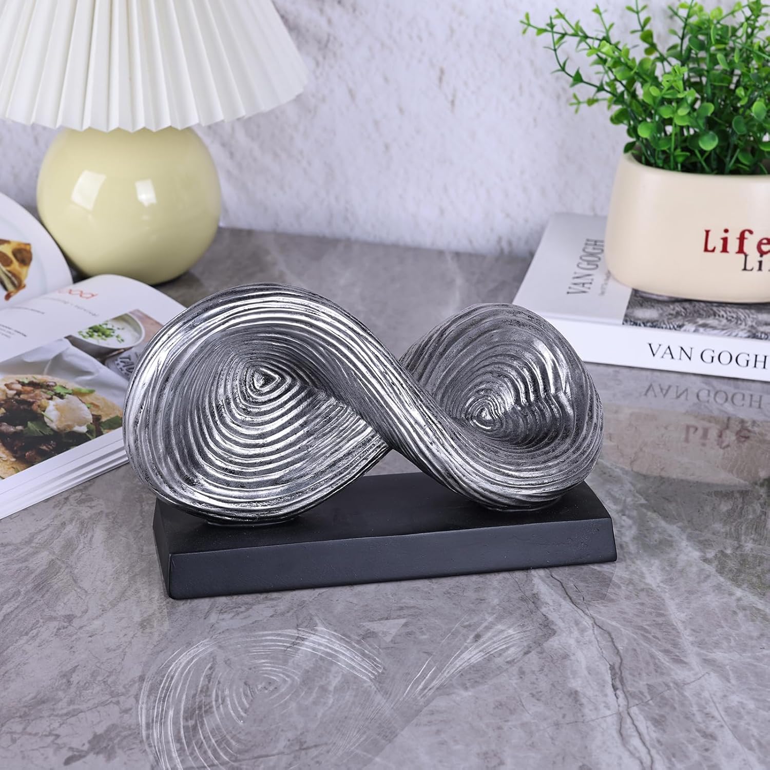 orenm Modern Infinity Loop Symbol Sculpture,Abstract Art Geometric Knot Home Decorations,Unique Shelf Decor Sculpture for Desk Paperweights,Entryway Table,Living, Coffee Table Decor (Silver)