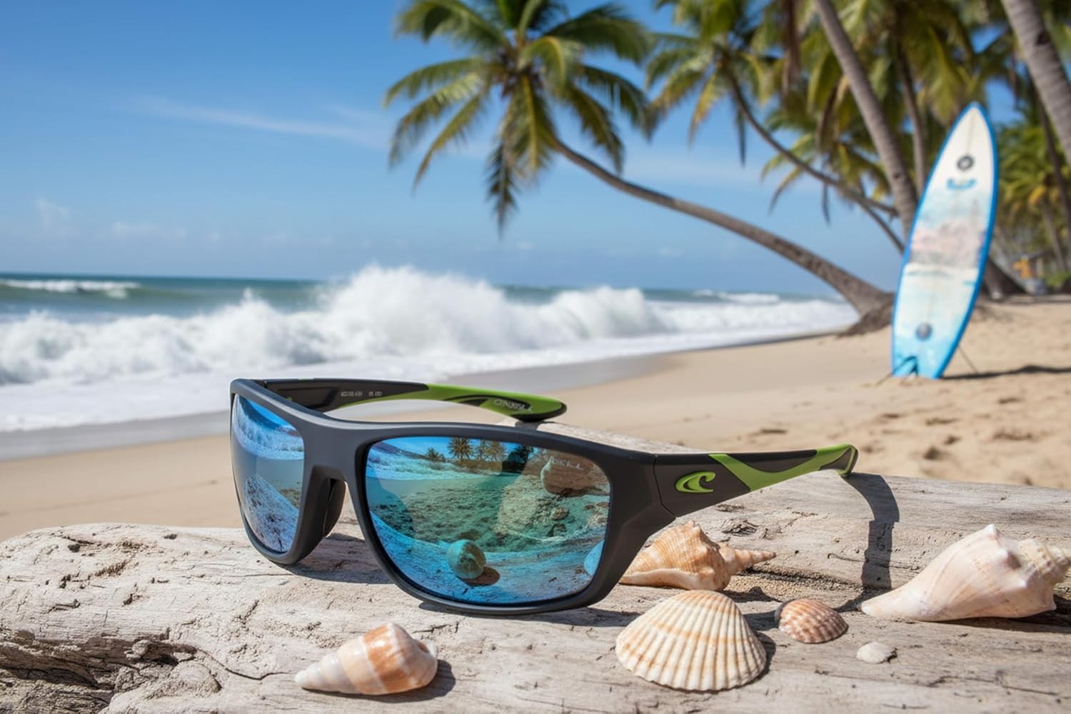 O'NEILL DEEPCURRENT 2.0 Men's Polarized Wrap Sunglasses for Sports, UV400 Protection, 65 mm, Mirror Lenses