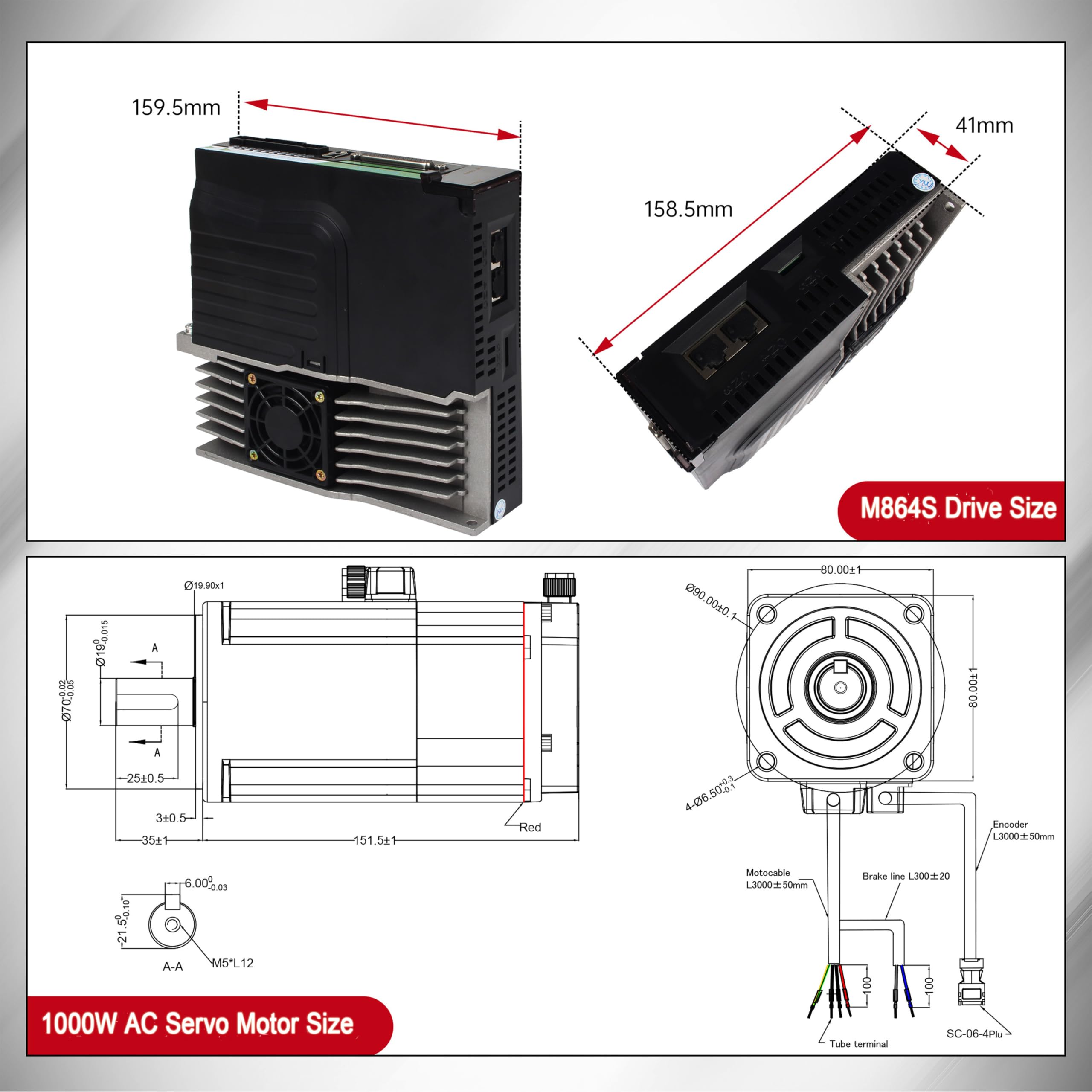 Servomotor de CA 220 V 1000 W con freno + controlador de servomotor