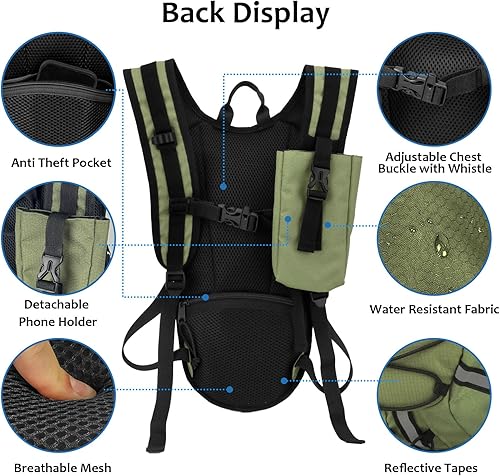 Miniatura 4 de Mochila de hidratación ligera de 2 litros para correr, ciclismo, senderismo, mochila de agua antirrobo con soporte para teléfono, soporte para