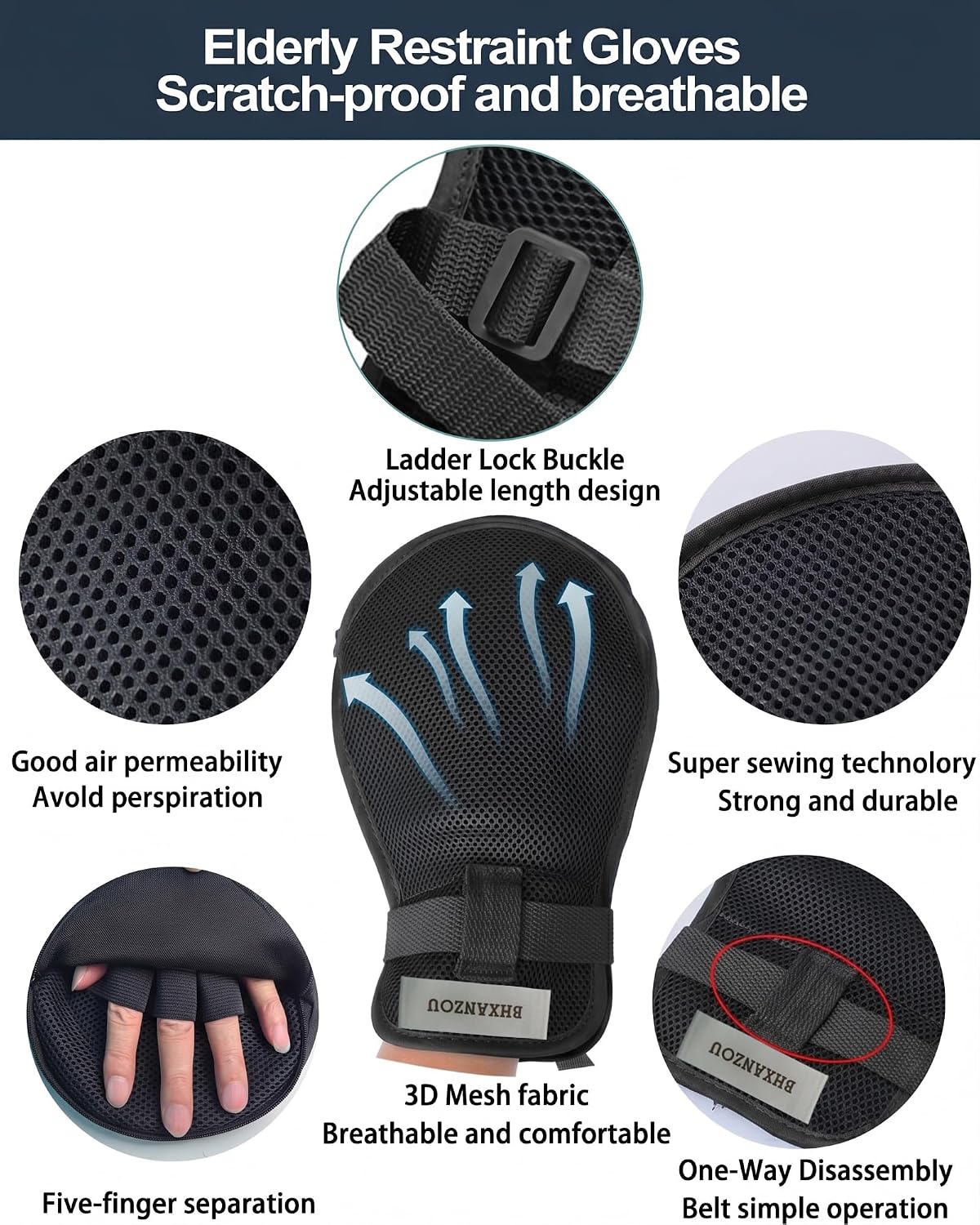 Anti-Scratch Extubation Elderly Restraint Gloves,Rementia Hand Restraint Mitts,Control Mitts Safety Glove