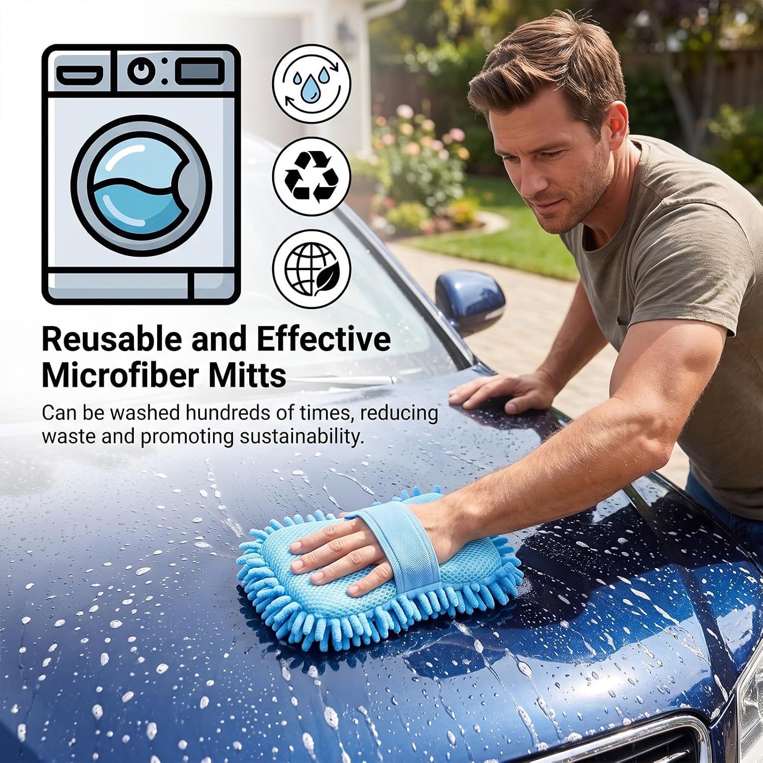 6-Pack Chenille Microfiber Car Wash Mitt & Sponge Set, 6 Colors
