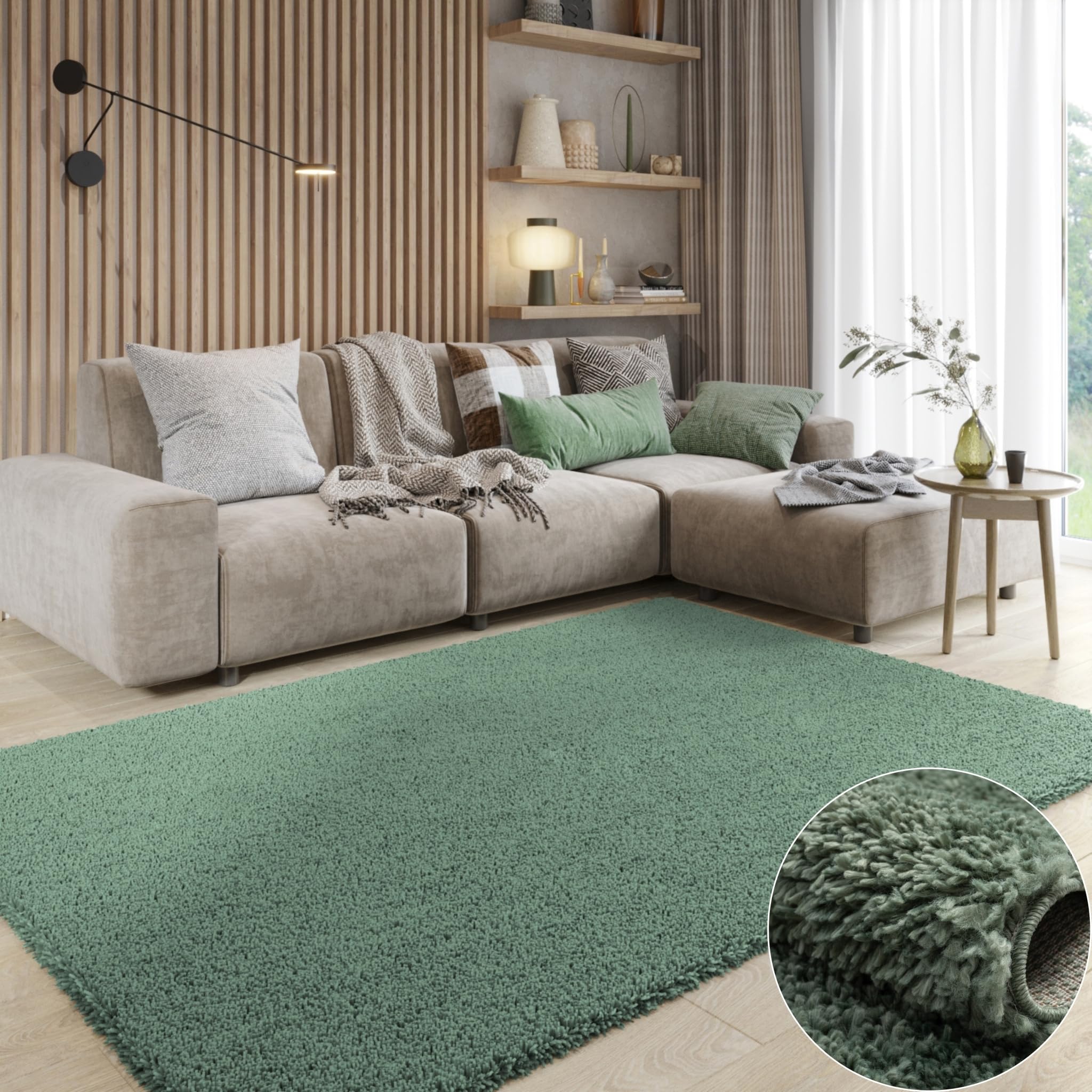 MY-RUG Alfombra Shaggy Star de pelo largo, rectangular, verde, 180 x 120 cm, para dormitorio, pelo largo