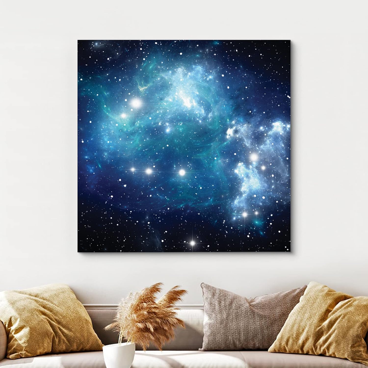 wall26 Canvas Print Wall Art Starry Blue Nebula Galaxy Astronomy & Space Sky Digital Art Modern Art Global Scenic Colorful Multicolor for Living Room, Bedroom, Office - 24"x24"