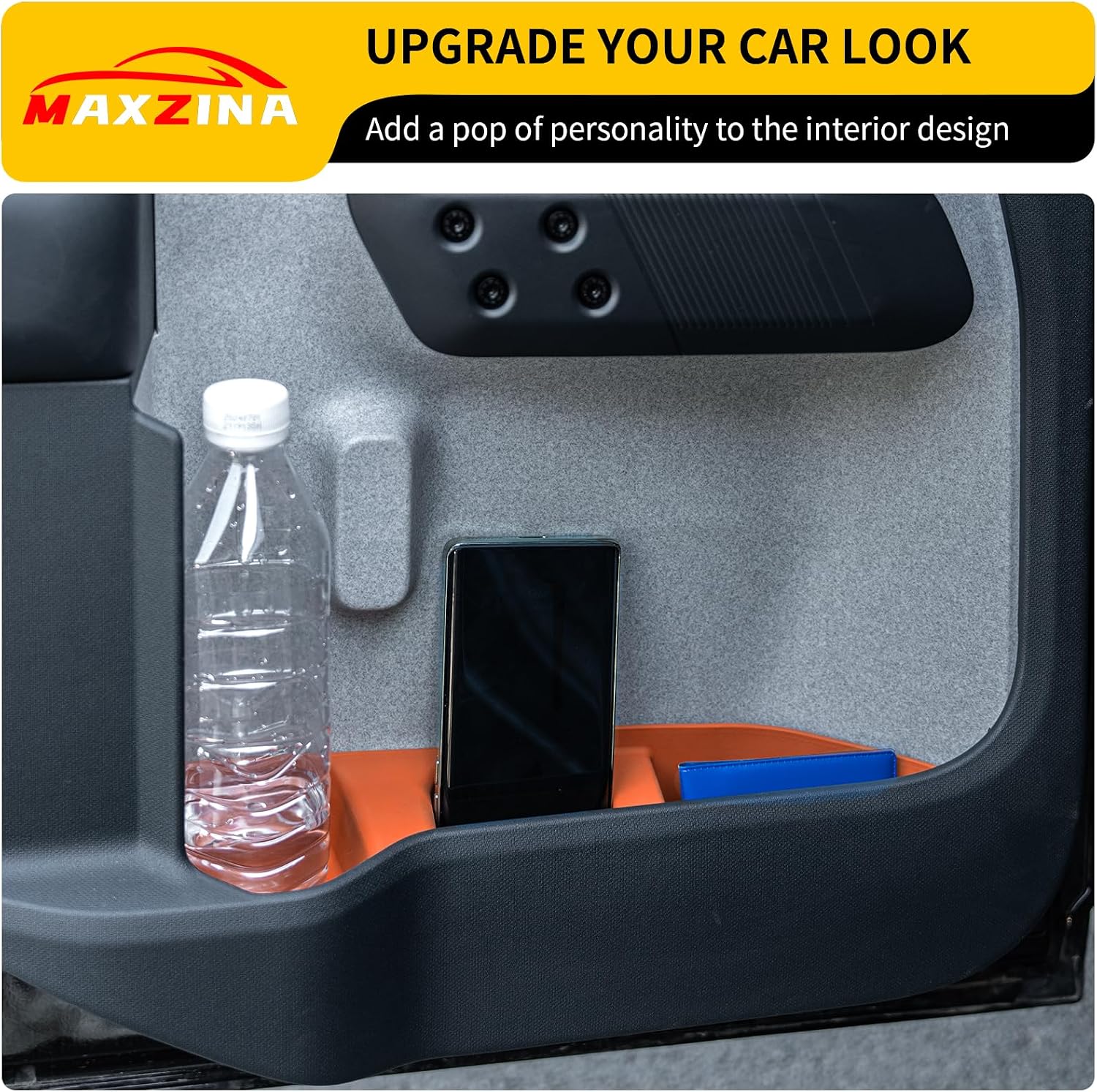 Door Side Storage Tray Compatible with 2022-2025 (No for 2026) Ford Maverick Side Door Storage Box Door Organizer Phone Pocket Silicone Front & Rear 4PCS Maverick Accessories (Original Orange)