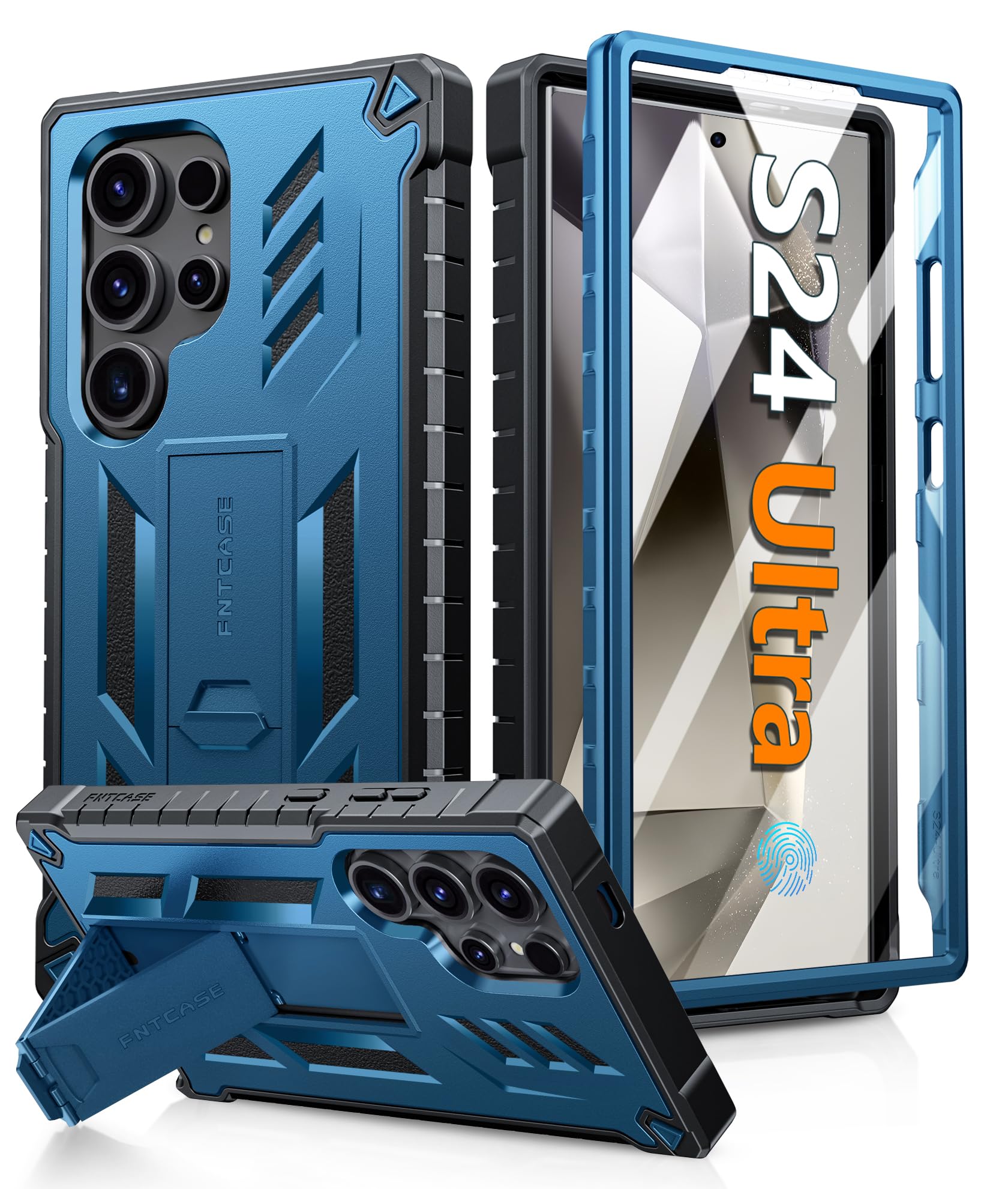 Photo 1 of FNTCASE for Samsung Galaxy S24-Ultra Case: Military Grade Drop Proof Protection Cases with Kickstand | Shockproof Rugged Hard Phonecase Heavy Duty Matte Textured Protective Cover - 6.8 Inch Blue