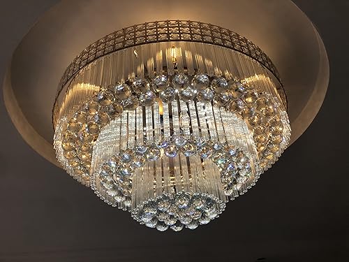 Miniatura 7 de Moderno candelabro de cristal K9 de montaje empotrado LED para sala de estar, bar, tienda (diámetro 31.5 pulgadas)