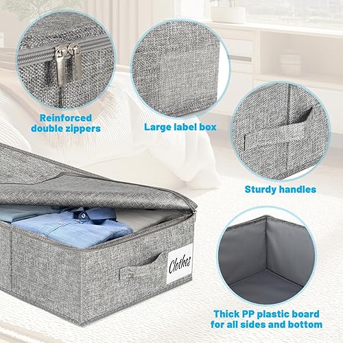 Miniatura 7 de Contenedores de almacenamiento debajo de la cama, paquete de 2 unidades, 4 pulgadas delgado de perfil bajo debajo de la cama, organizador de