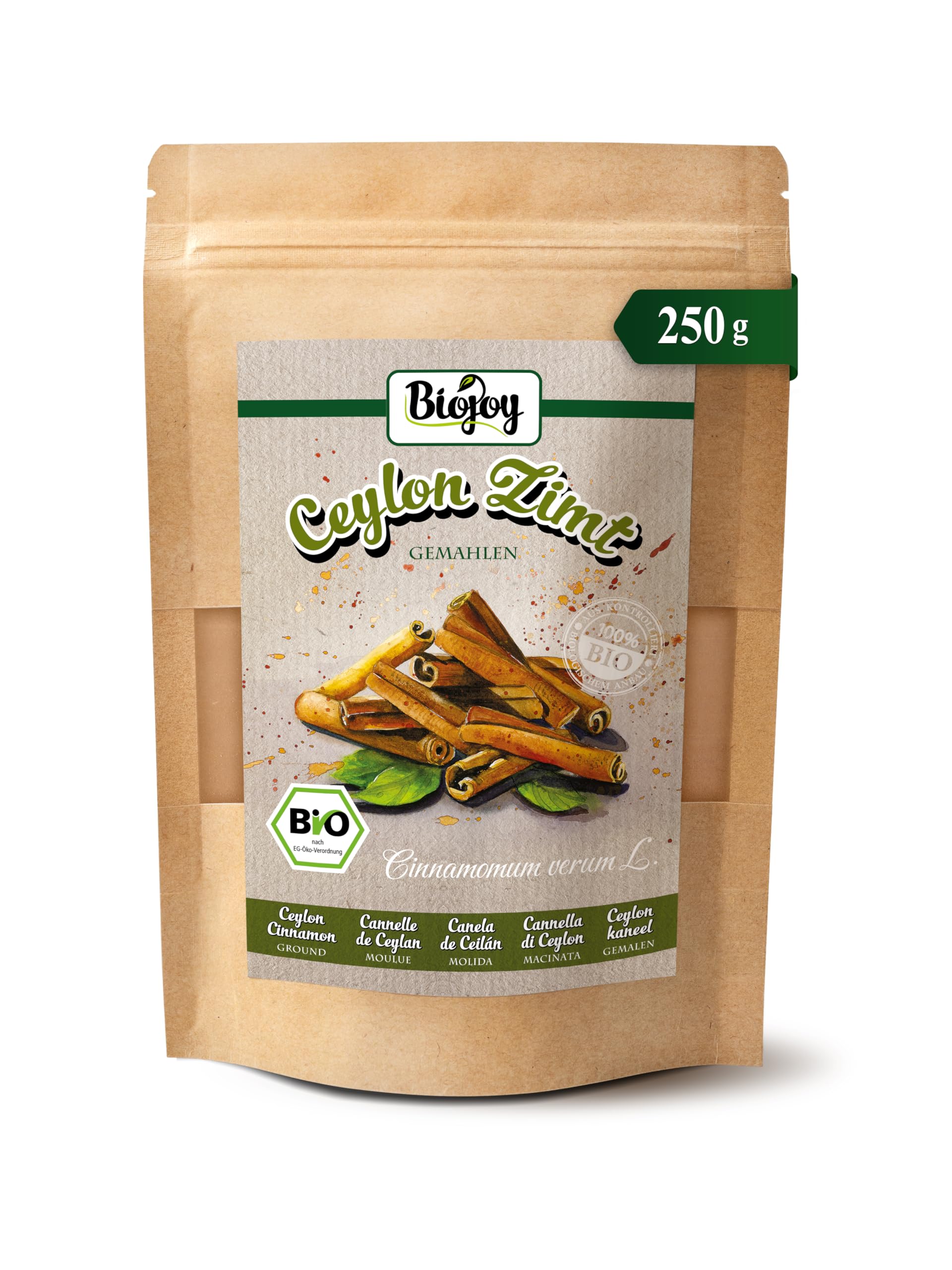 Biojoy Canela de Ceylan en Polvo Ecológica 250 g, Ceilán Canela molida Cinnamomum verum