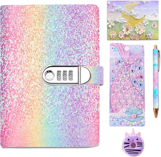 NLDOHUTO Diary with Lock for Girls, Kids Journal School for