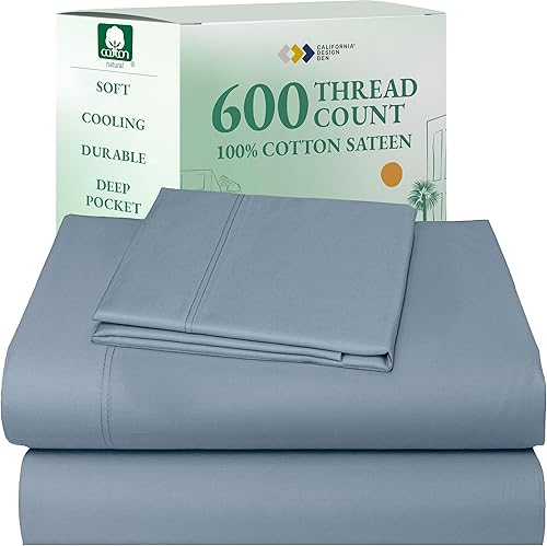 Vista 201 de California Design Den Juego de sábanas de 100% tejido de satén de algodón de 600 hilos, esquinas profundas, suaves, lavanda, tamaño King California