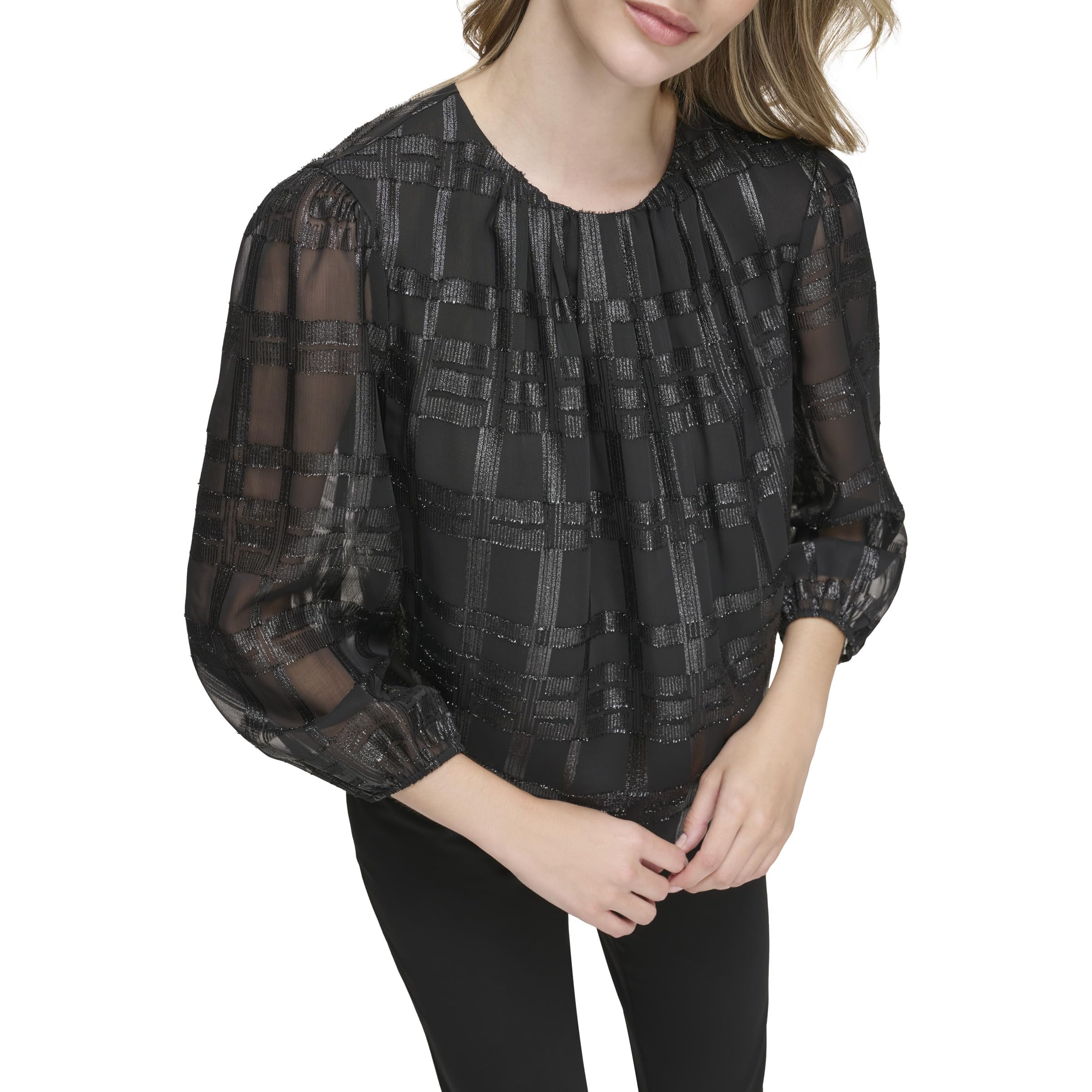 Calvin Klein Blusa metálica de Manga Larga para Mujer