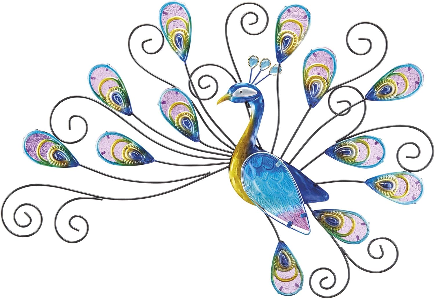 Garden Gear Metal & Glass Peacock Wall Art, Colourful Outdoor Garden Decoration, Powder Coated