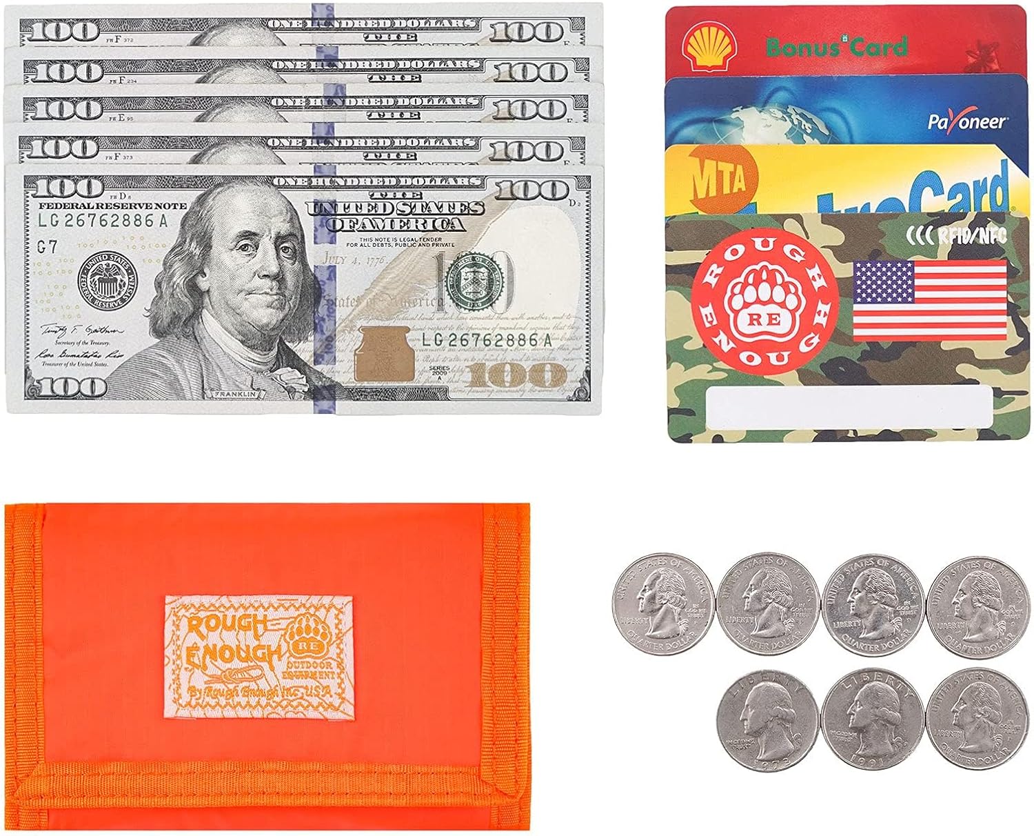 Rough Enough Kids Wallet for Boys Teens with Neck Lanyard Keychain Zipper Coin Pocket Card Holder Orange Soft Nylon - Image 7