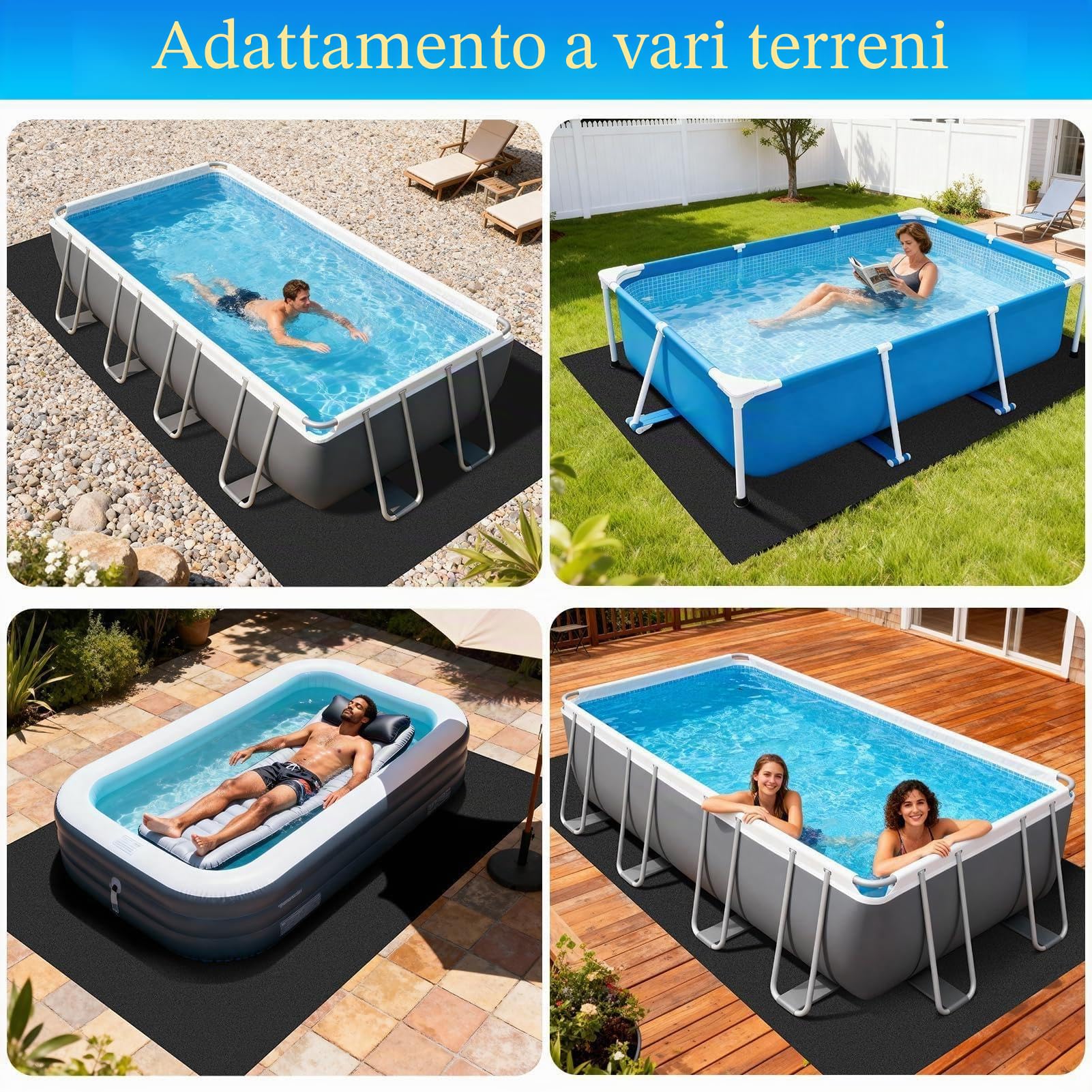 Tappeto Sotto Piscina, Rettangolare, Tappeto Base Per Piscina, Tappetino Sottopiscina Per Esterni, Pieghevole Impermeabile, Telo Protettivo Per Il Fondo Della Piscinas