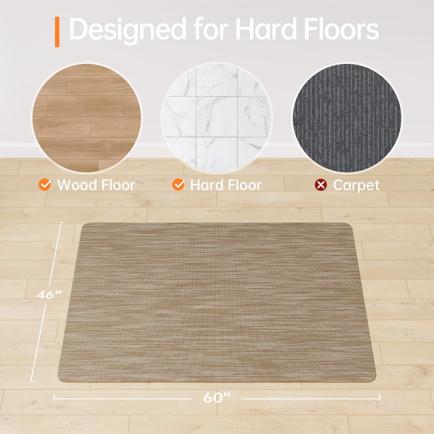 Office Chair Mat for Hardwood & Tile Floor, 46"x60" Computer Chair Mat, Non-Curve Anti Slip Hard Floor Protector for Rolling Chair, PVC Mat Desk Rug for Home Office