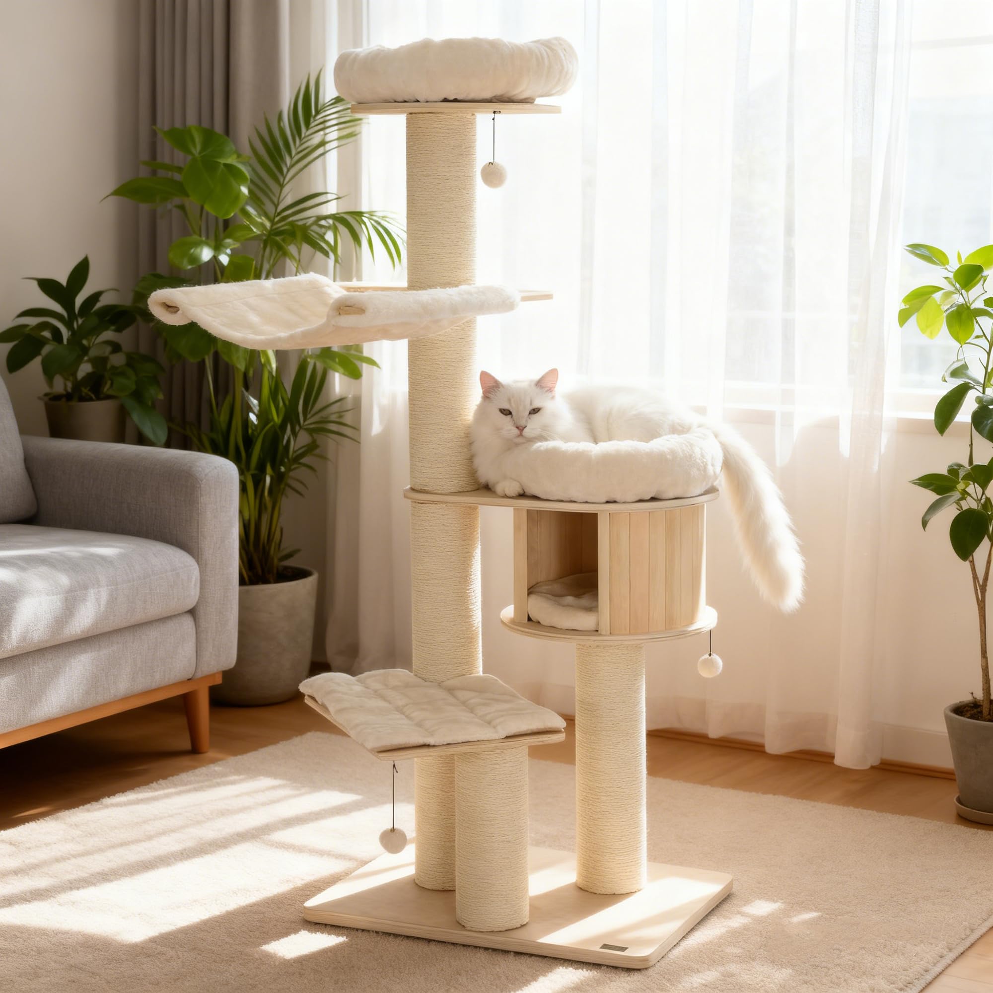 SOARS Albero tiragraffi grande, 174 cm, con tronco spesso 14,3 cm, grotta, amaca, piattaforma di peluche, palline da appendere, albero tiragraffi per gatti, albero da arrampicata per gatti