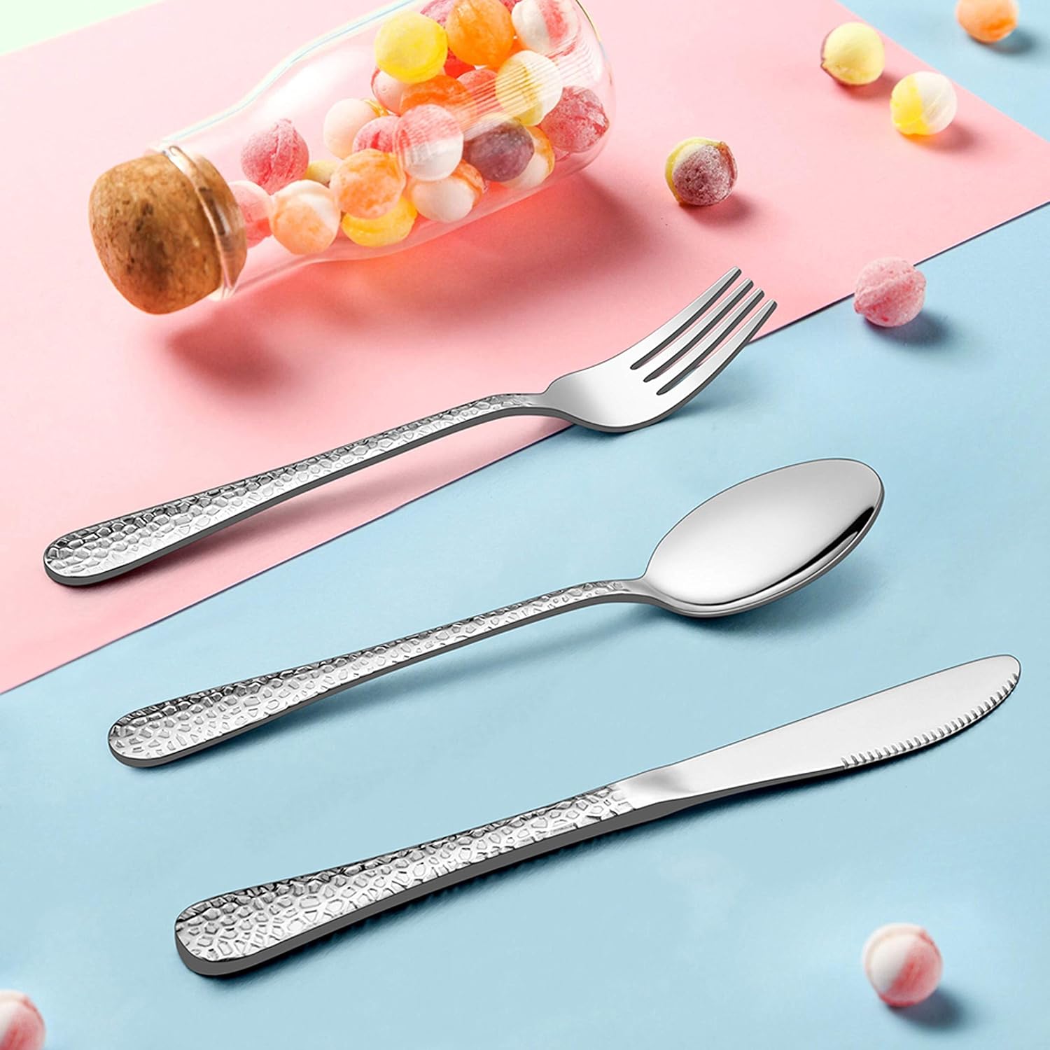 LIANYU 12-Piece Kids Utensils Silverware Set, Stainless Steel Toddler Hammered Flatware Cutlery, Children Tableware Includes Knives Forks Spoons, Dishwasher Safe image 5