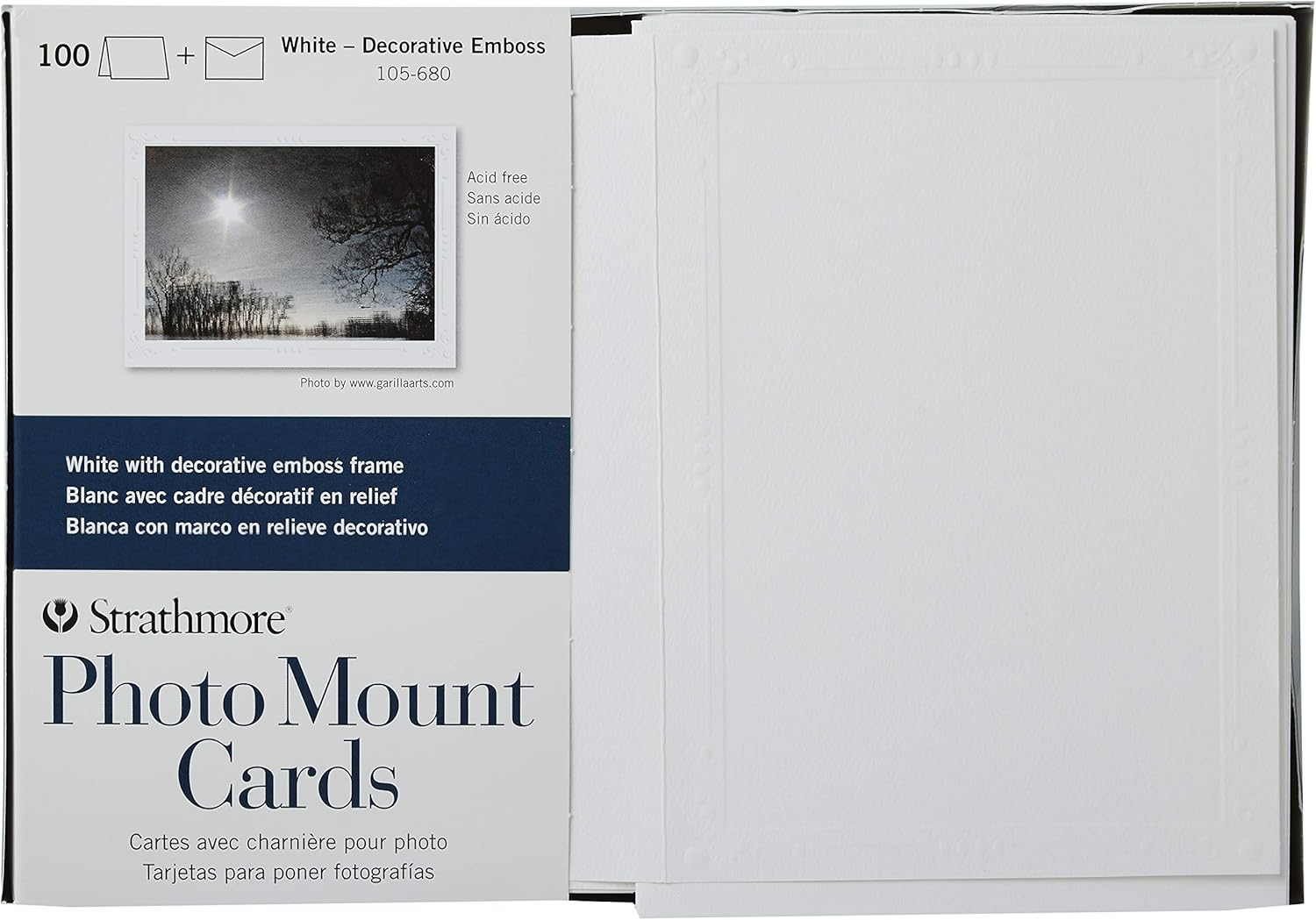 Strathmore Photo Mount Cards, White with Decorative Border, 5x6.875 inches, 100 Pack, Envelopes