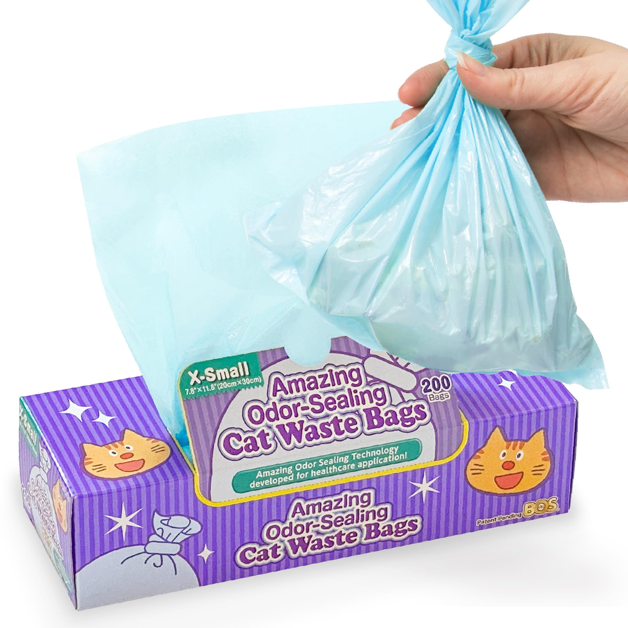 BOS Amazing Odor Sealing Cat Waste Bags - Durable and Unscented[Size: XS, Color: Light Blue](200 count, Pack of 1) (200Bags) ★Too Small to get a Litter Scoop Inside!