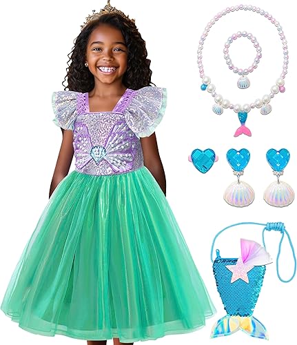 VORLITS Disfraz de Sirenita para niñas, vestido de princesa Ariel, cosplay, juego de rol con accesorios de traje de sirena