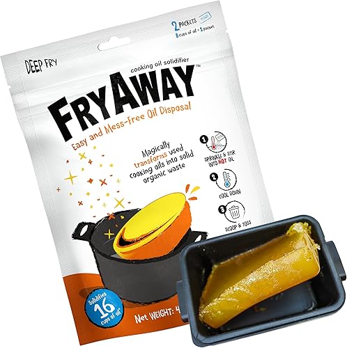 FryAway Polvo solidificador de aceite de cocina de desecho profundo, 100% a base de plantas, solidifica hasta 8 tazas de aceite por uso, (2 unidades