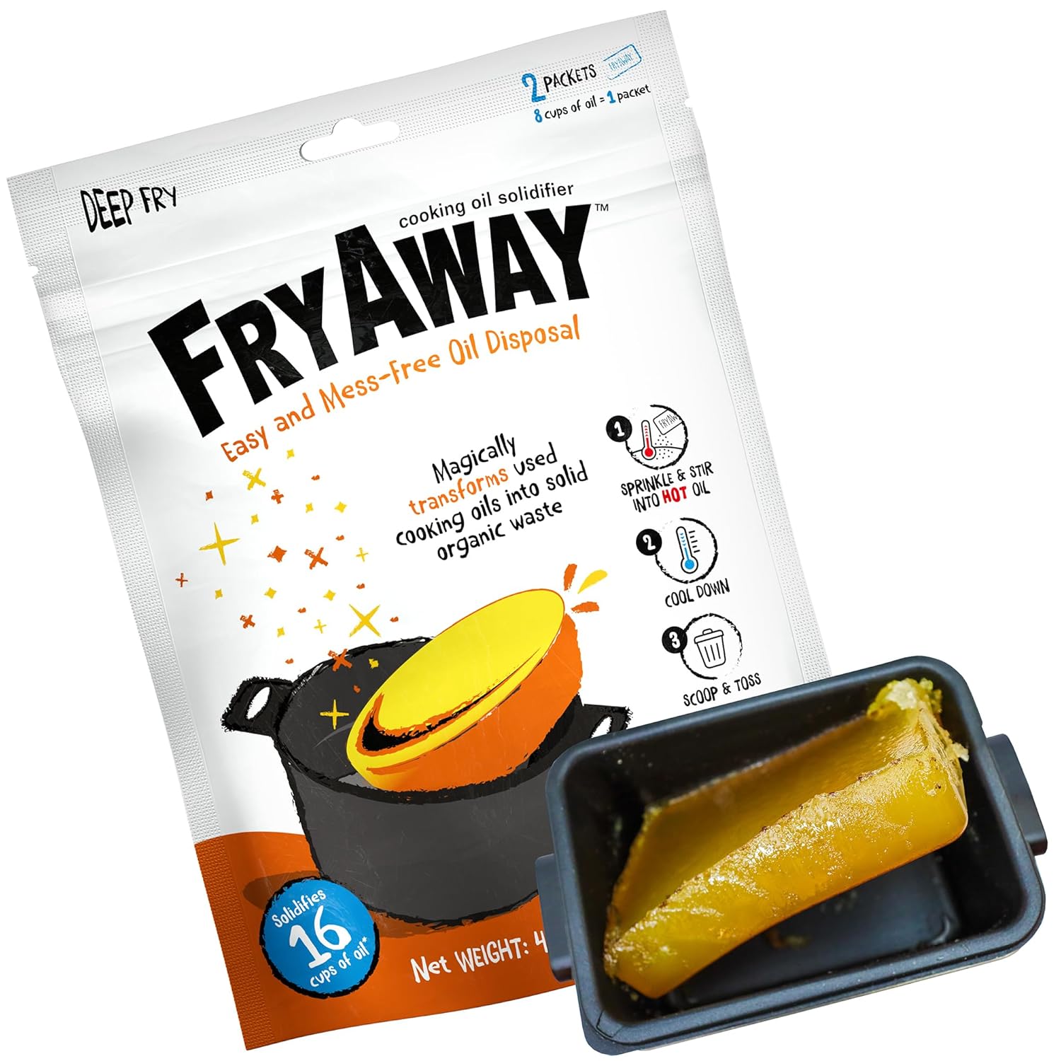 FryAway Cooking Oil Solidifier, Deep Fry Size (Up to 1 Gallon)
