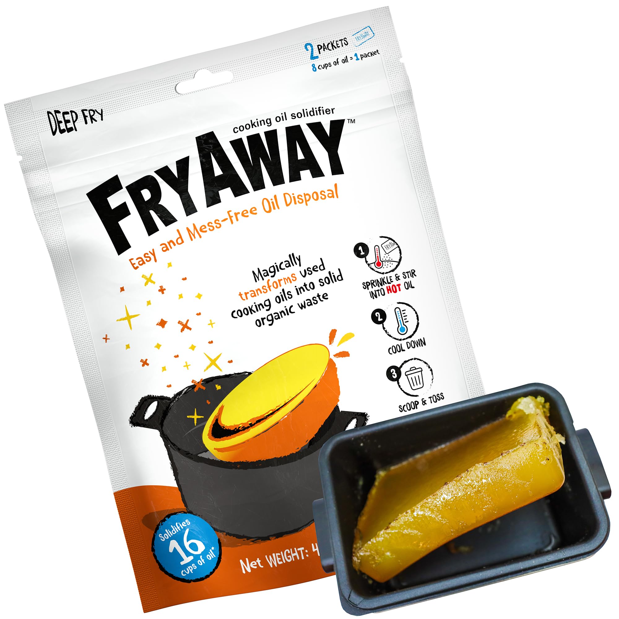 FryAway Cooking Oil Solidifier, Vegetable/Canola Oil Hardener for Easy Disposal, Natural Oils Solidifies, Grease Solidifying Powder, Waste Solution As Seen on Shark Tank, Deep Fry, Up to 1 Gallon