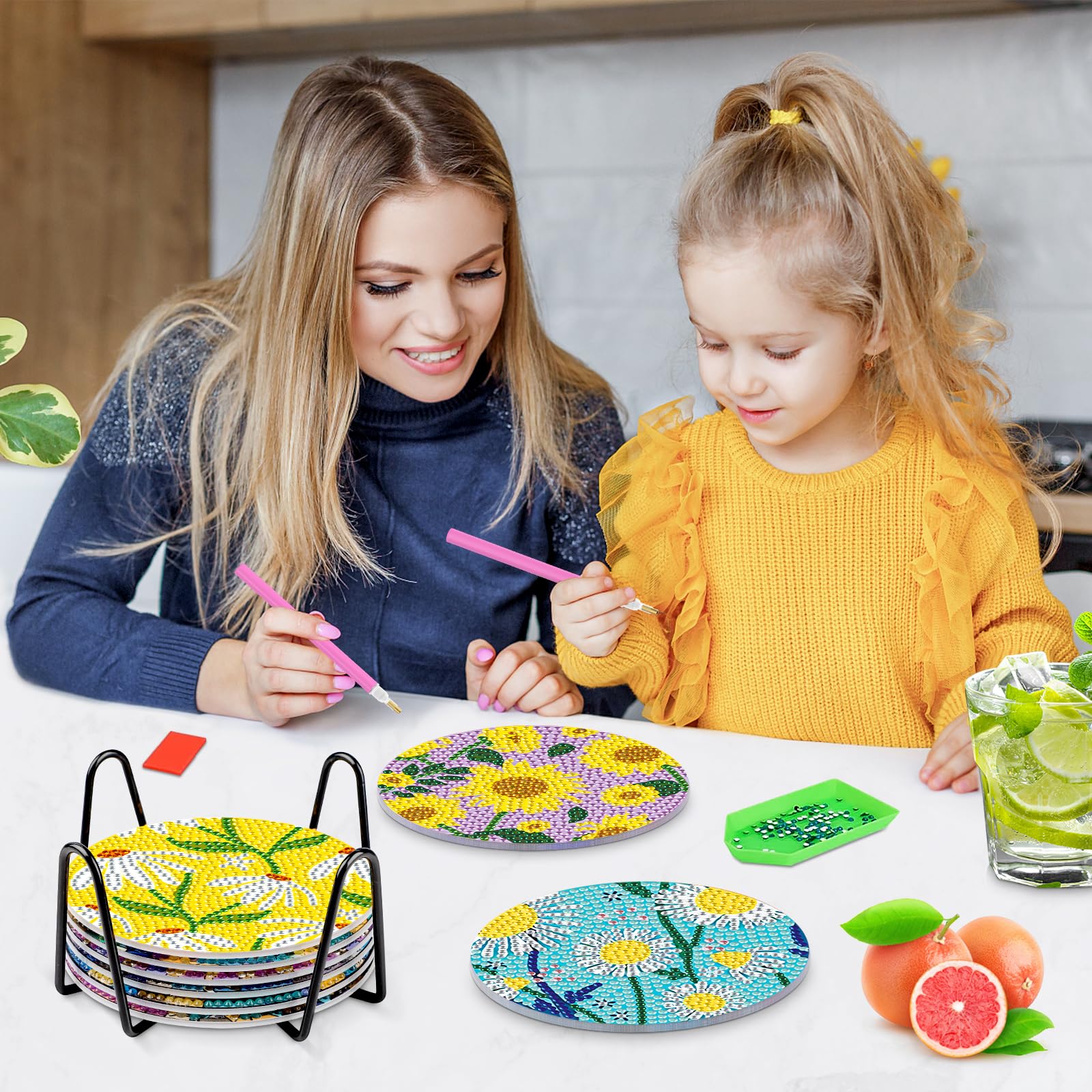 Kit Diamant Painting 8 Sous-verres DIY - Motifs Marins, Support Inclus - Loisir Créatif Adultes, Décoration Table
