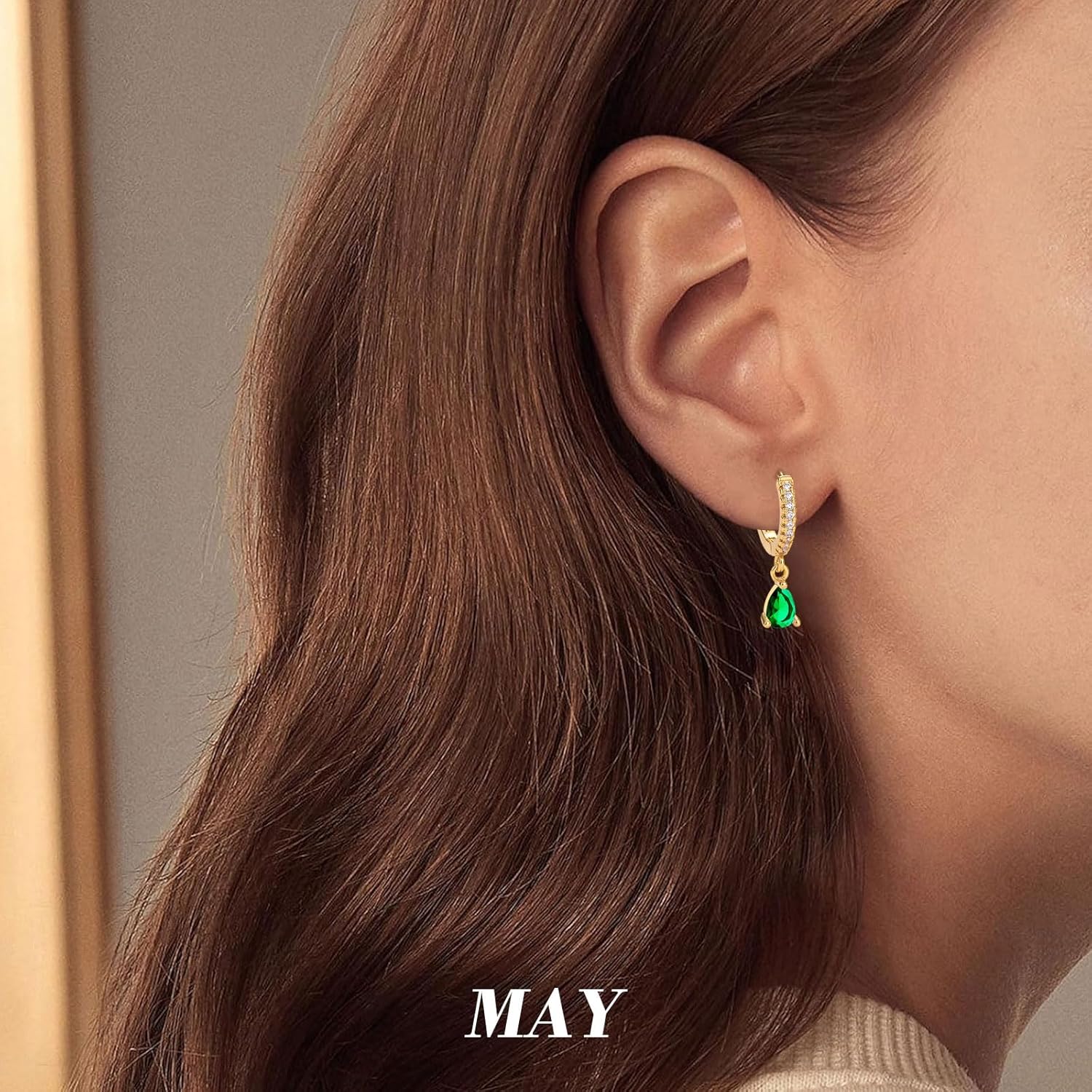 14K Gold Birthstone Trendy Dangle Earrings for Women Teardrop Small Hoop Huggie Hypoallergenic CZ Minimalist Open Earrings Jewelry For Women Gift - Image 2