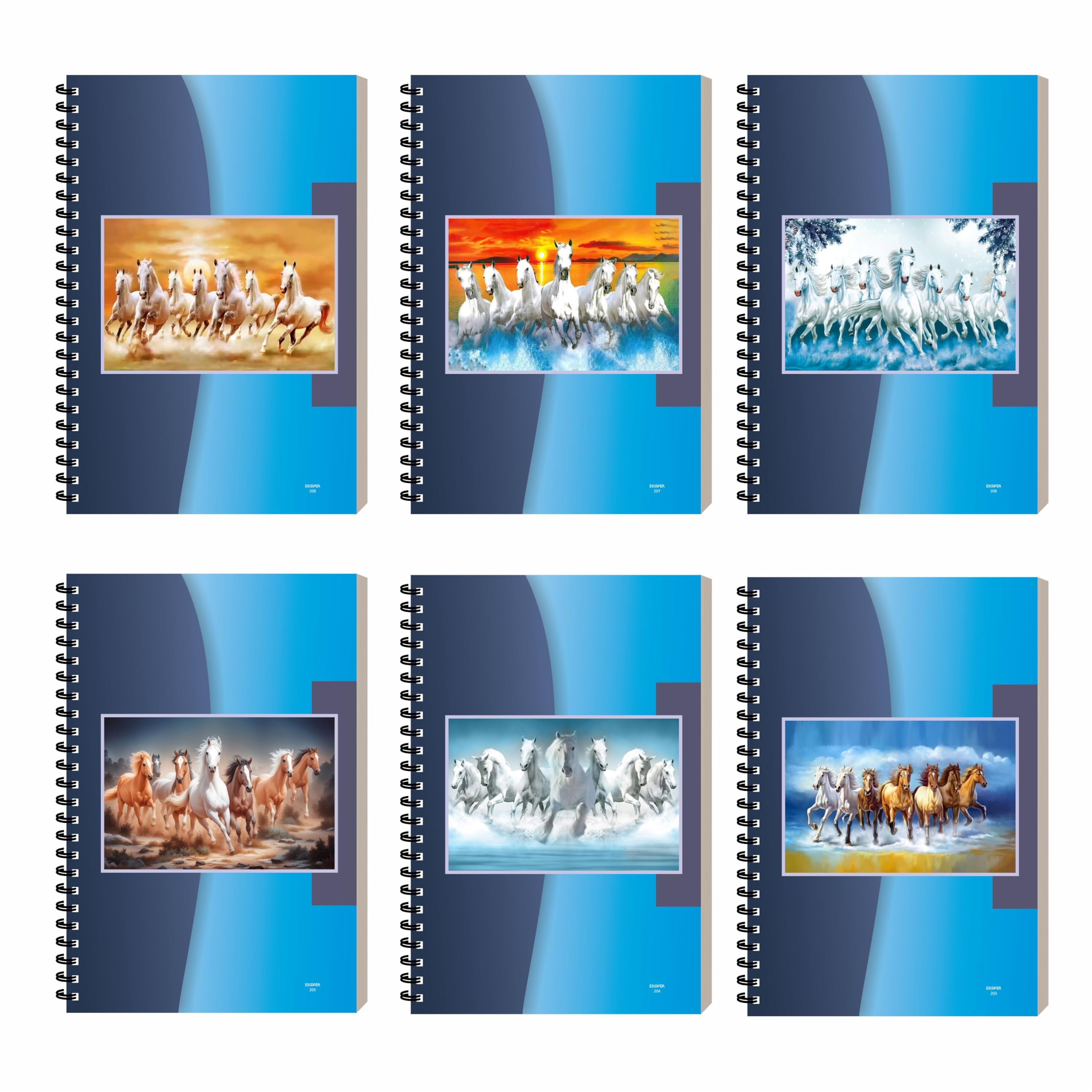 ESCAPER Seven Running Horse Spiral Notebook, A5 Size, 160 Ruled Pages, Twin Metal Wiro Binding, Designer Animals Diary, Perfect For Students, Office, Executive & Gifts (1, Jumbo)