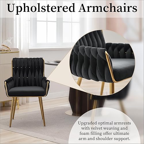 Miniatura 6 de Westice Silla de escritorio de oficina en casa, sillas de escritorio tapizadas a mano con patas de metal dorado y reposabrazos, sillas decorativas