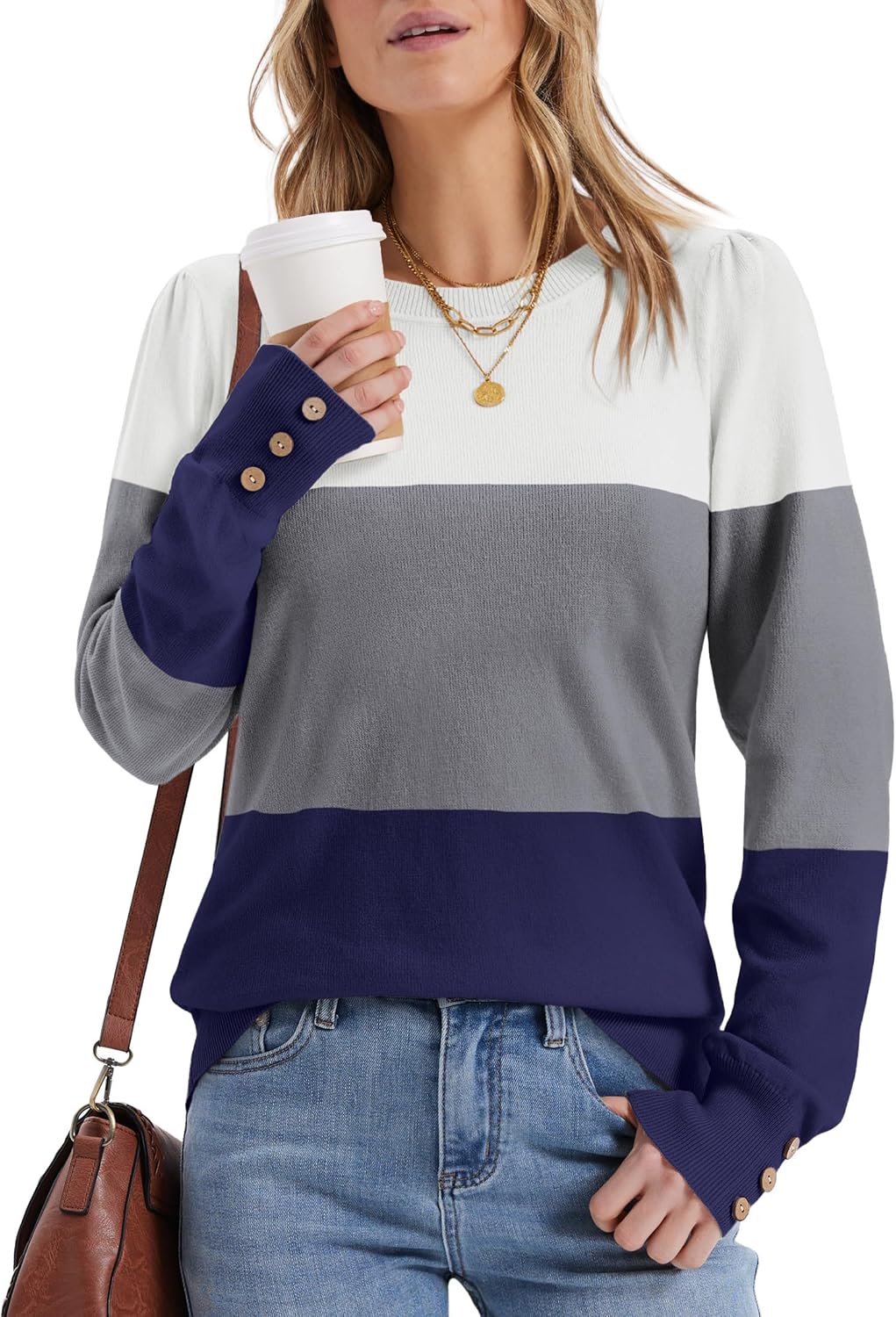 Womens Sweaters Fall Fashion 2025 Long Sleeve Button Cuff Soft Knit Pullover Trendy Tops Dressy Casual Blouses - Image 4