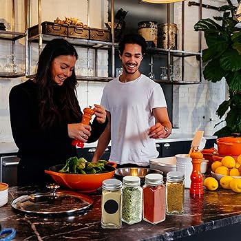 STONEKAE 25 Pcs Glass Spice Jars- Square Glass Containers With Square Empty Jars 4oz, Airtight Cap, Chalkboard & Clea...