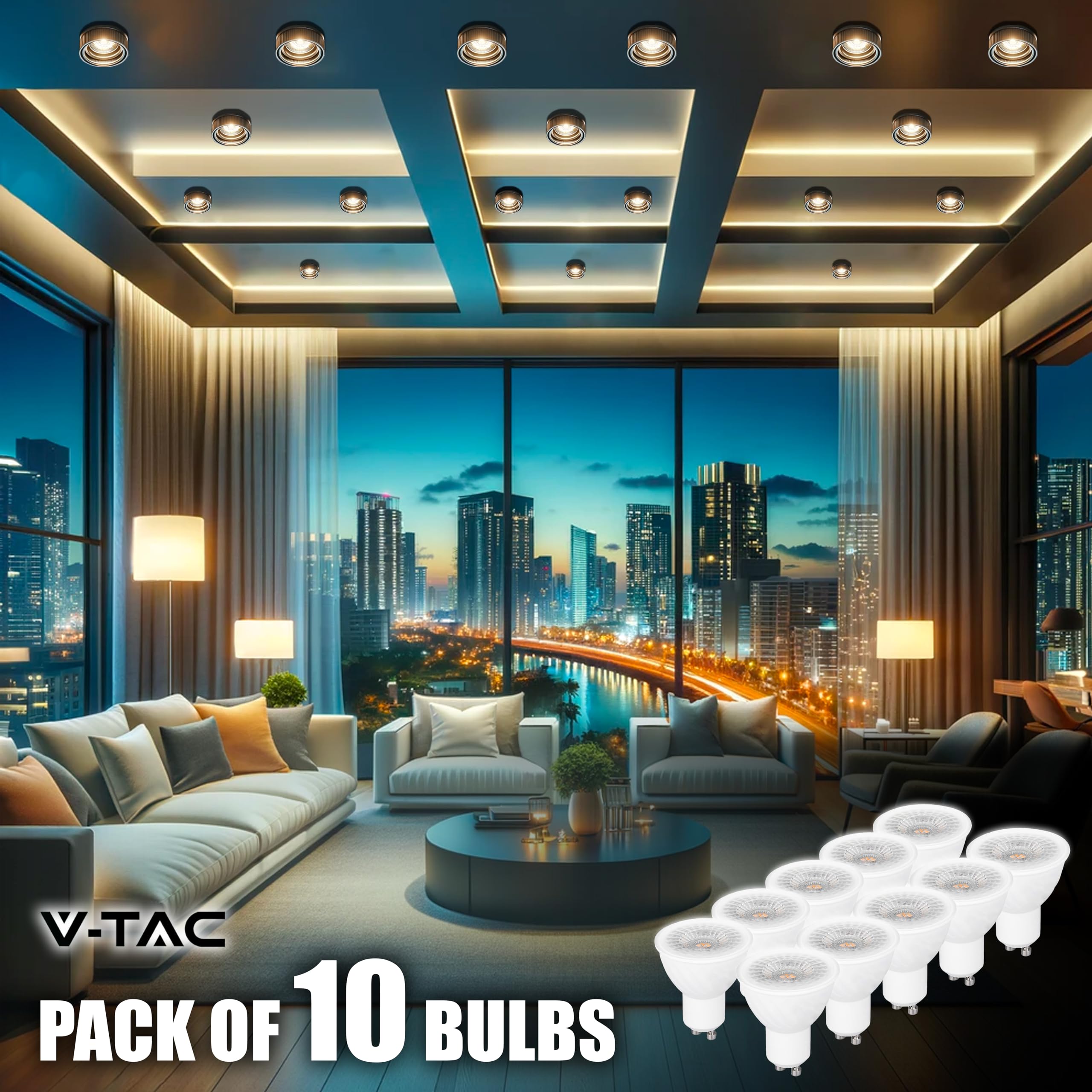 V-TAC 10x Lampadine LED GU10 6W (Equivalenti a 60W) - Chip SAMSUNG - 445 Lumen - Alta Luminosità - Faretto Led GU10 per Massima Efficienza e Risparmio Energetico - Lampadina Luce Naturale 4000K