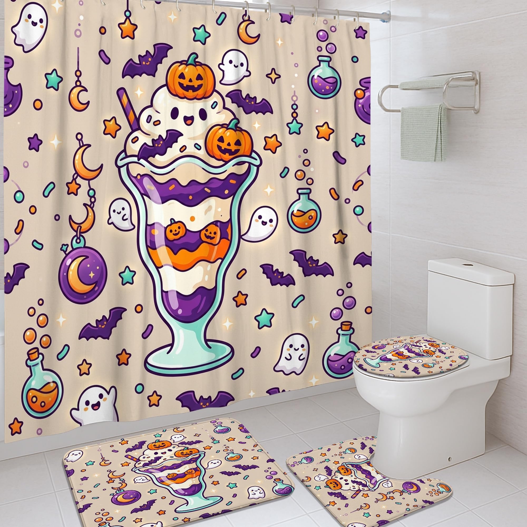 Rideau de douche Halloween en polyester pour décorer la salle de bain du dortoir