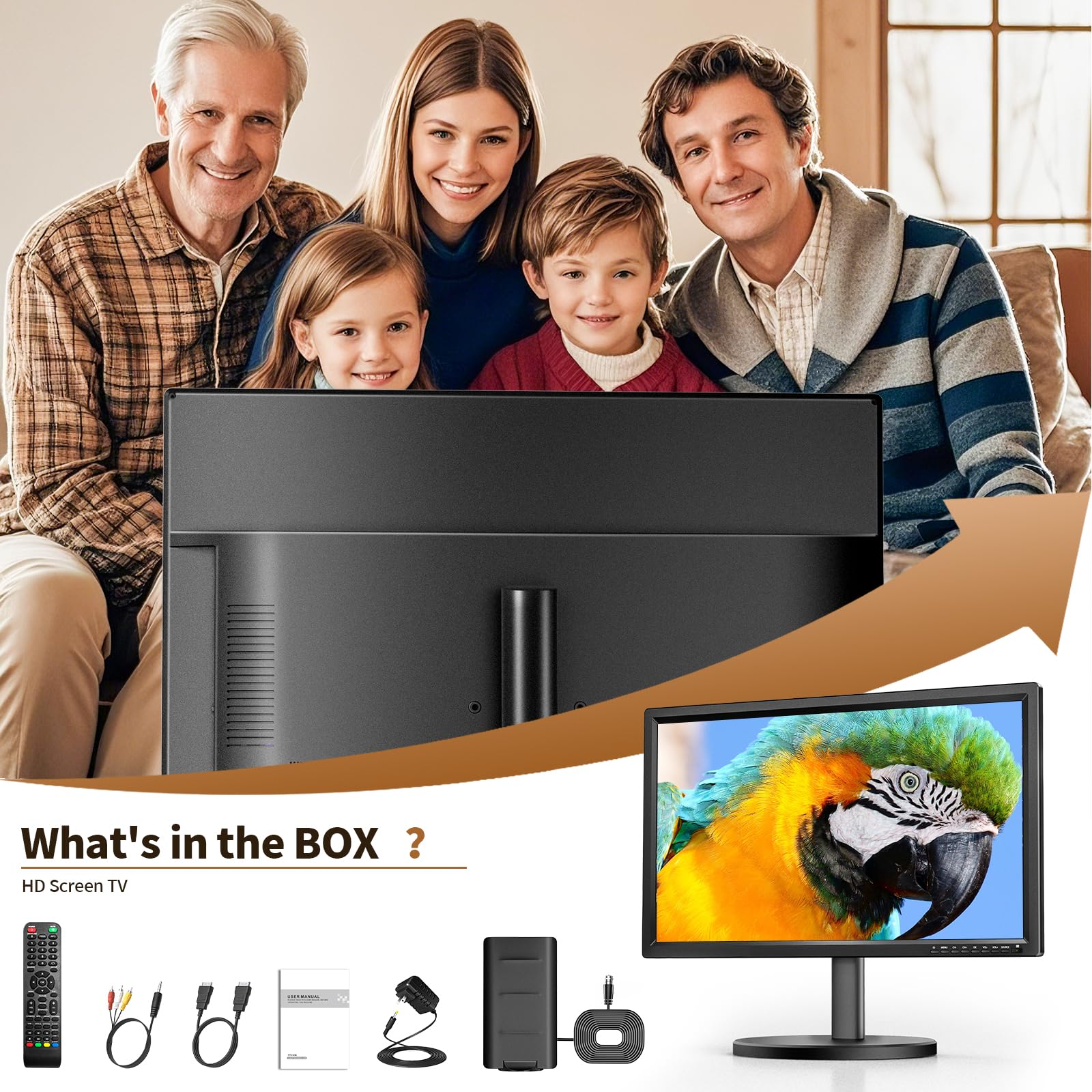 DESOBRY 22 Zoll Mini Fernseher 1080P, Kleiner Fernseher mit Antenne und DVB-T2-Tuner, Kompakter 12V TV für Küche und Wohnmobil, Computer-/Überwachungsbildschirm
